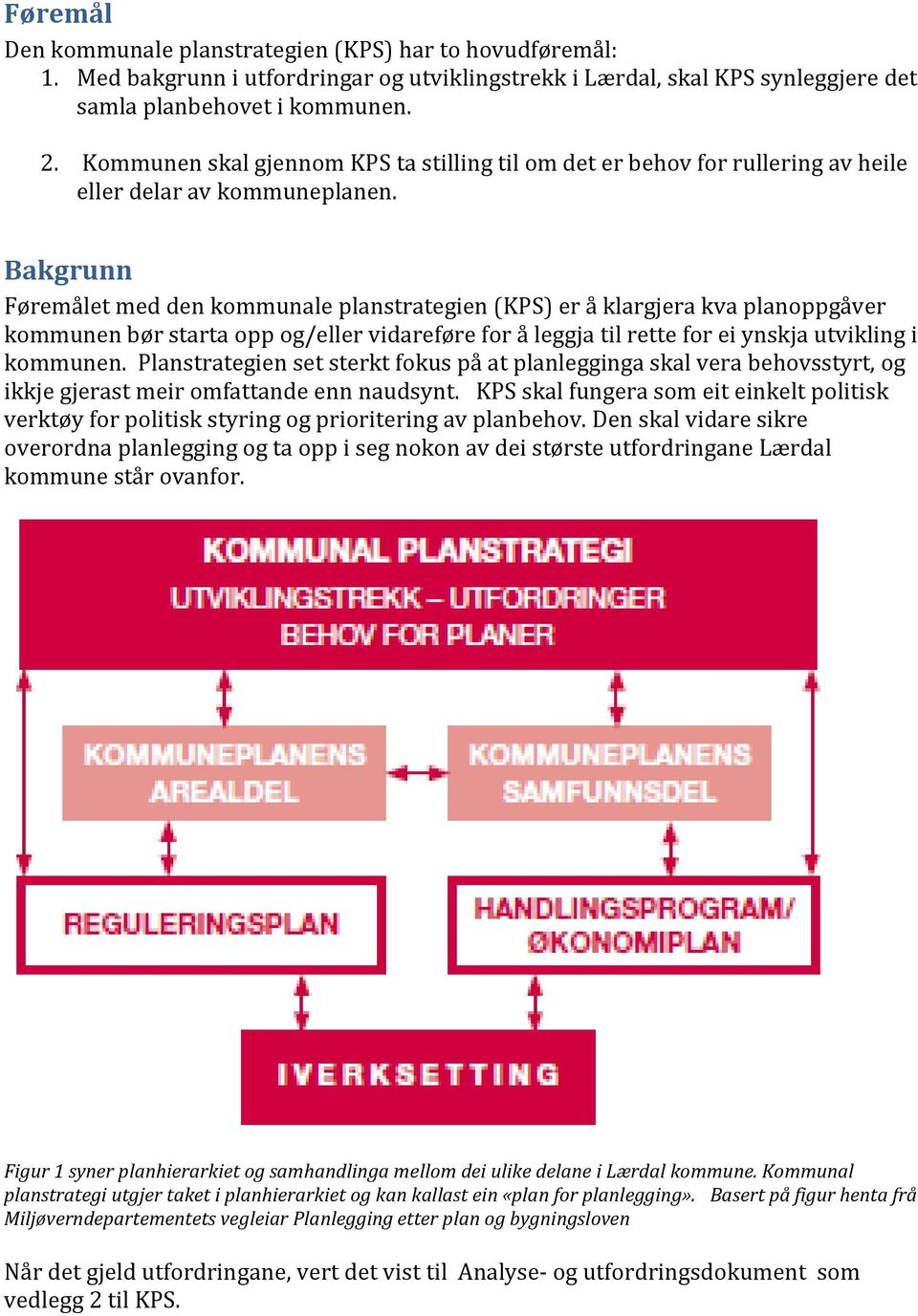 Bakgrunn Føremålet med den kommunale planstrategien (KPS) er å klargjera kva planoppgåver kommunen bør starta opp og/eller vidareføre for å leggja til rette for ei ynskja utvikling i kommunen.