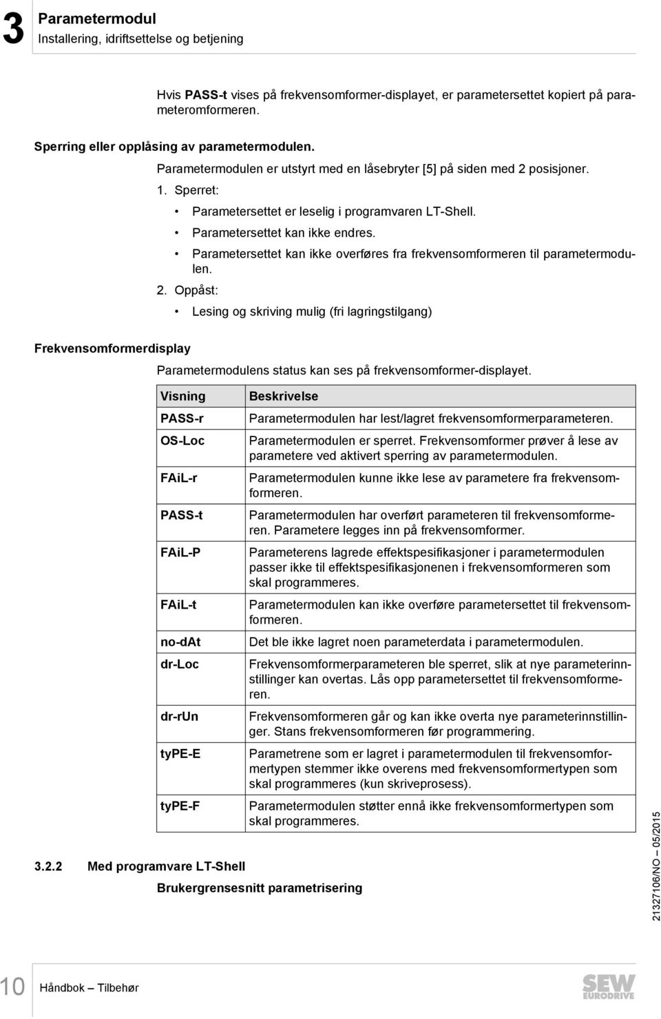 Parametersettet kan ikke endres. Parametersettet kan ikke overføres fra frekvensomformeren til parametermodulen. 2.