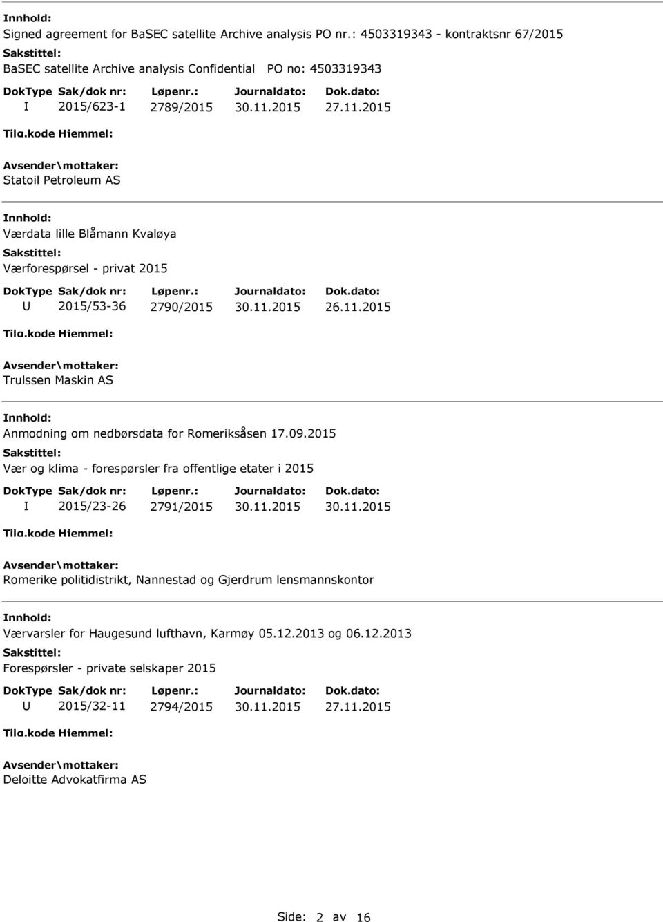 2015 Statoil Petroleum AS Værdata lille Blåmann Kvaløya Værforespørsel - privat 2015 2015/53-36 2790/2015 26.11.