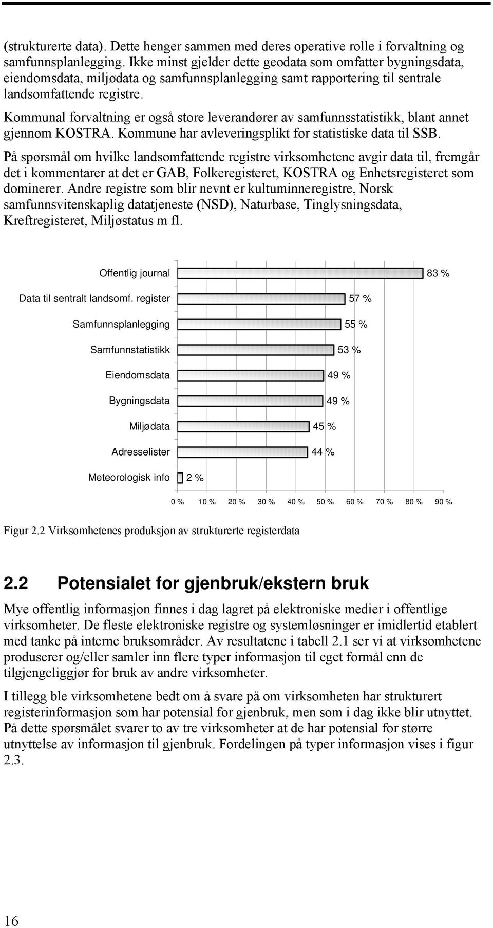 Kommunal forvaltning er også store leverandører av samfunnsstatistikk, blant annet gjennom KOSTRA. Kommune har avleveringsplikt for statistiske data til SSB.