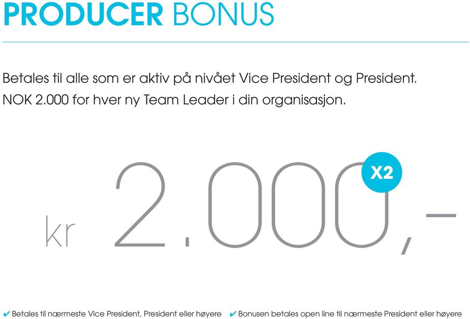 000 for hver ny Team Leader i din organisasjon. 2.