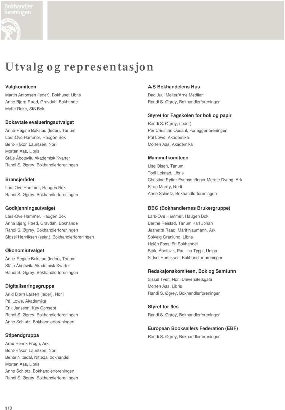 Øgrey, Bokhandlerforeningen Godkjenningsutvalget Lars-Ove Hammer, Haugen Bok Anne Bjørg Røed, Gravdahl Bokhandel Randi S. Øgrey, Bokhandlerforeningen Sidsel Henriksen (sekr.