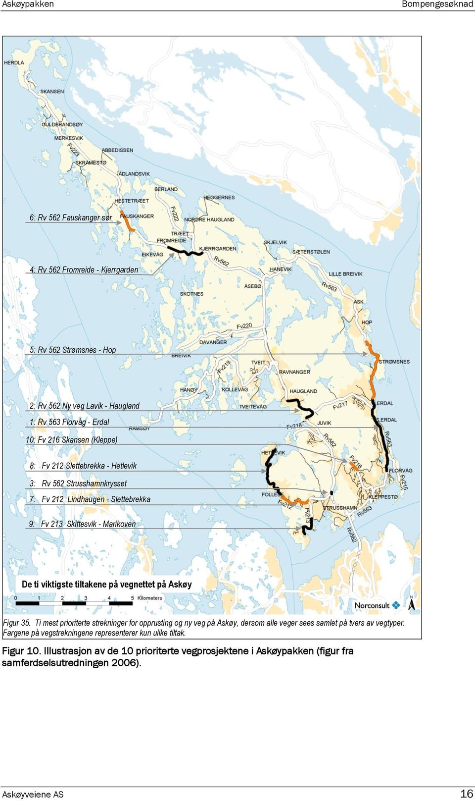 på vegnettet på Askøy Figur 35. Ti mest prioriterte strekninger for opprusting og ny veg på Askøy, dersom alle veger sees samlet på tvers av vegtyper.