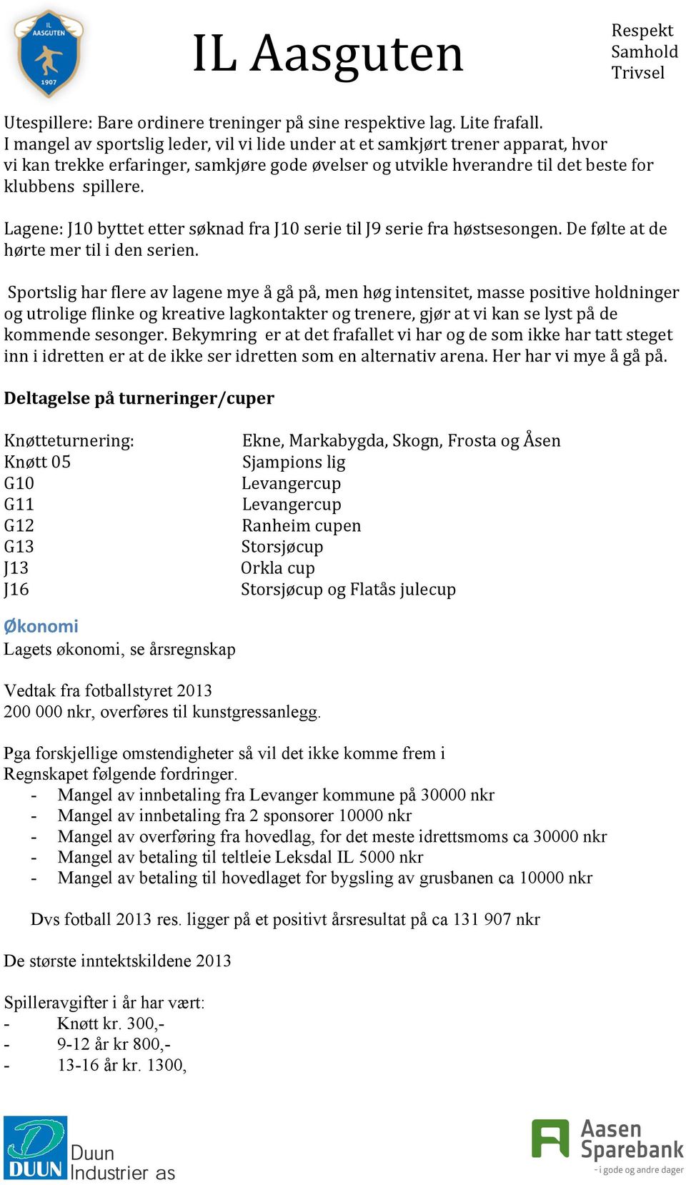 Lagene: J10 byttet etter søknad fra J10 serie til J9 serie fra høstsesongen. De følte at de hørte mer til i den serien.