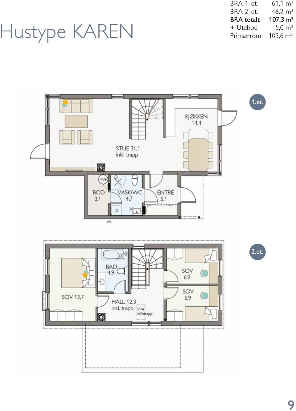 46,2 m² BRA totalt 107,3 m² +