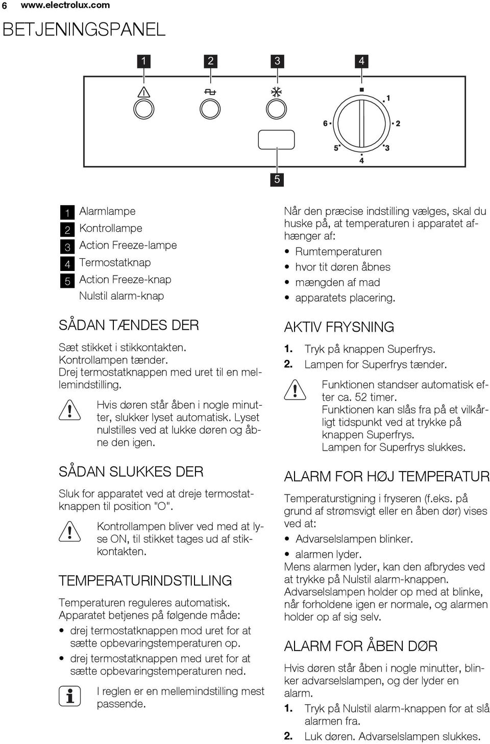 SÅDAN SLUKKES DER Sluk for apparatet ved at dreje termostatknappen til position "O". Kontrollampen bliver ved med at lyse ON, til stikket tages ud af stikkontakten.