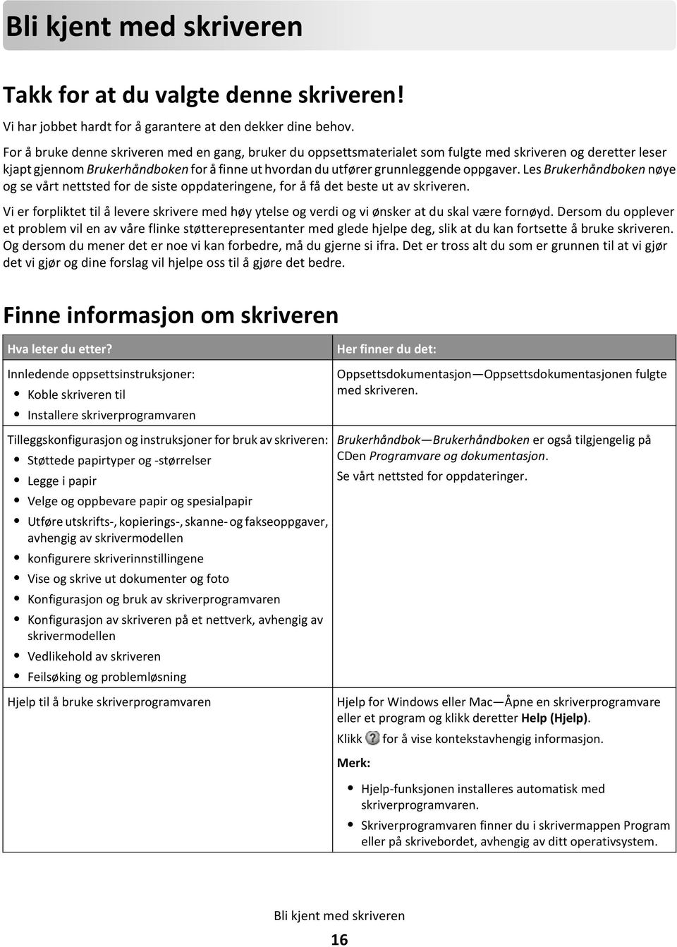 Les Brukerhåndboken nøye og se vårt nettsted for de siste oppdateringene, for å få det beste ut av skriveren.