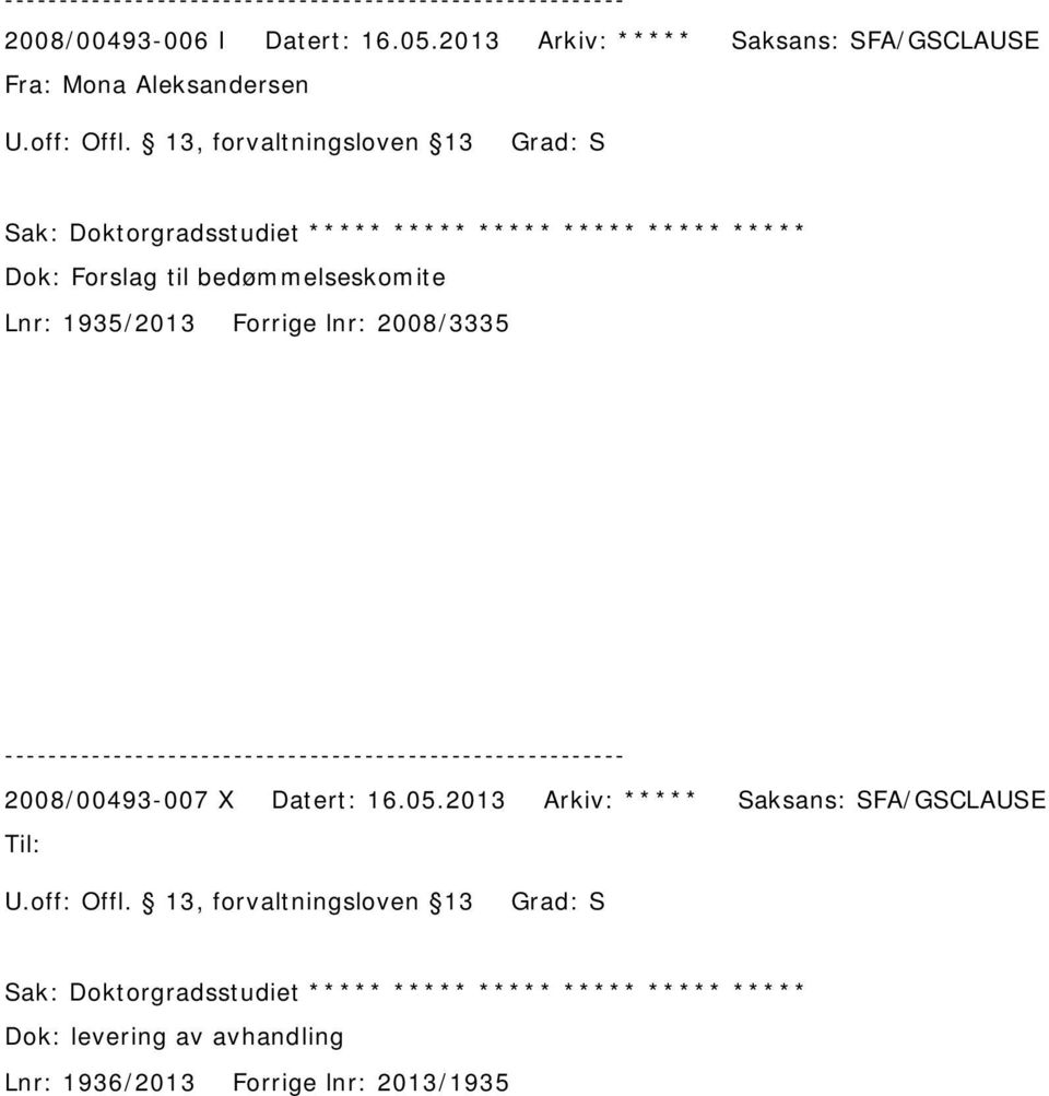 ***** ***** ***** Dok: Forslag til bedømmelseskomite Lnr: 1935/2013 Forrige lnr: 2008/3335 2008/00493-007