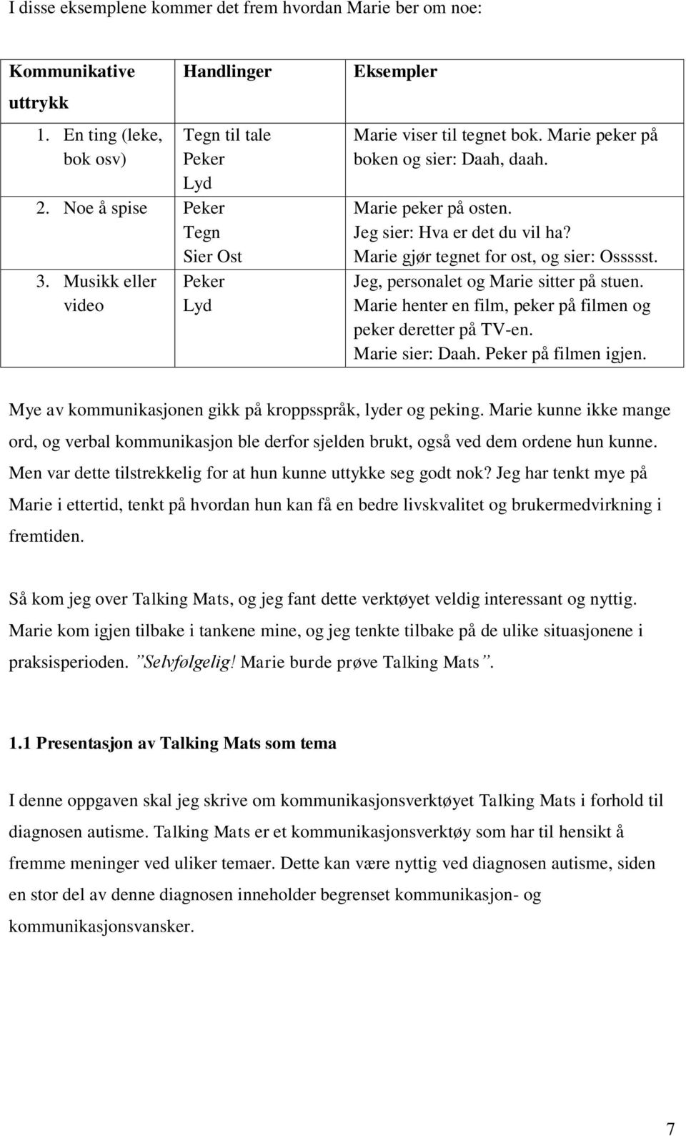 Marie gjør tegnet for ost, og sier: Ossssst. Jeg, personalet og Marie sitter på stuen. Marie henter en film, peker på filmen og peker deretter på TV-en. Marie sier: Daah. Peker på filmen igjen.