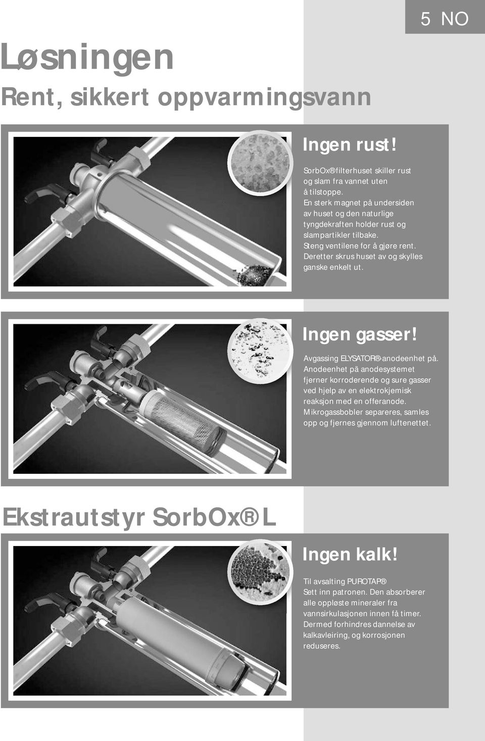 Ingen gasser! Avgassing ELYSATOR -anodeenhet på. Anodeenhet p anodesystemet fjerner korroderende og sure gasser ved hjelp av en elektrokjemisk reaksjon med en offeranode.