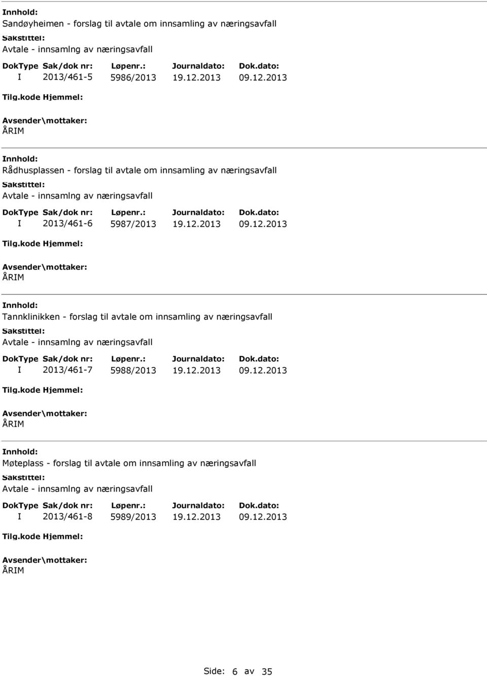 2013 ÅRM Tannklinikken - forslag til avtale om innsamling av næringsavfall Avtale - innsamlng av næringsavfall 2013/461-7 5988/2013 09.12.