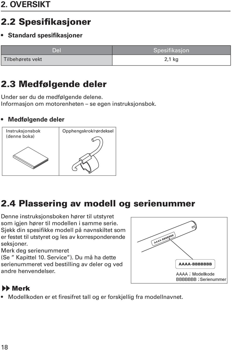 4 Plassering av modell og serienummer Denne instruksjonsboken hører til utstyret som igjen hører til modellen i samme serie.