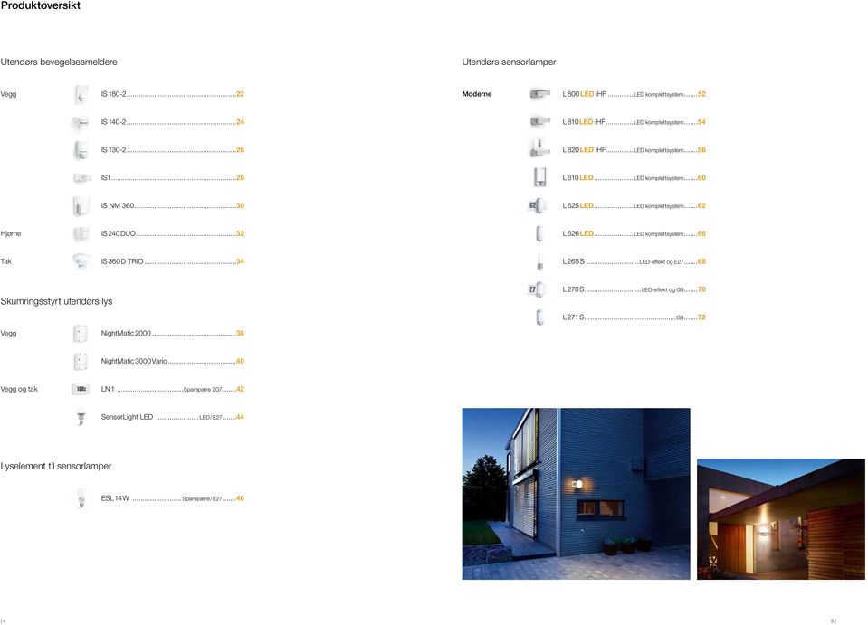 ..32 L 626 LED... LED komplettsystem...66 Tak IS 360 D TRIO...34 L 265 S...LED-effekt og E27...68 Skumringsstyrt utendørs lys L 270 S... LED-effekt og G9.