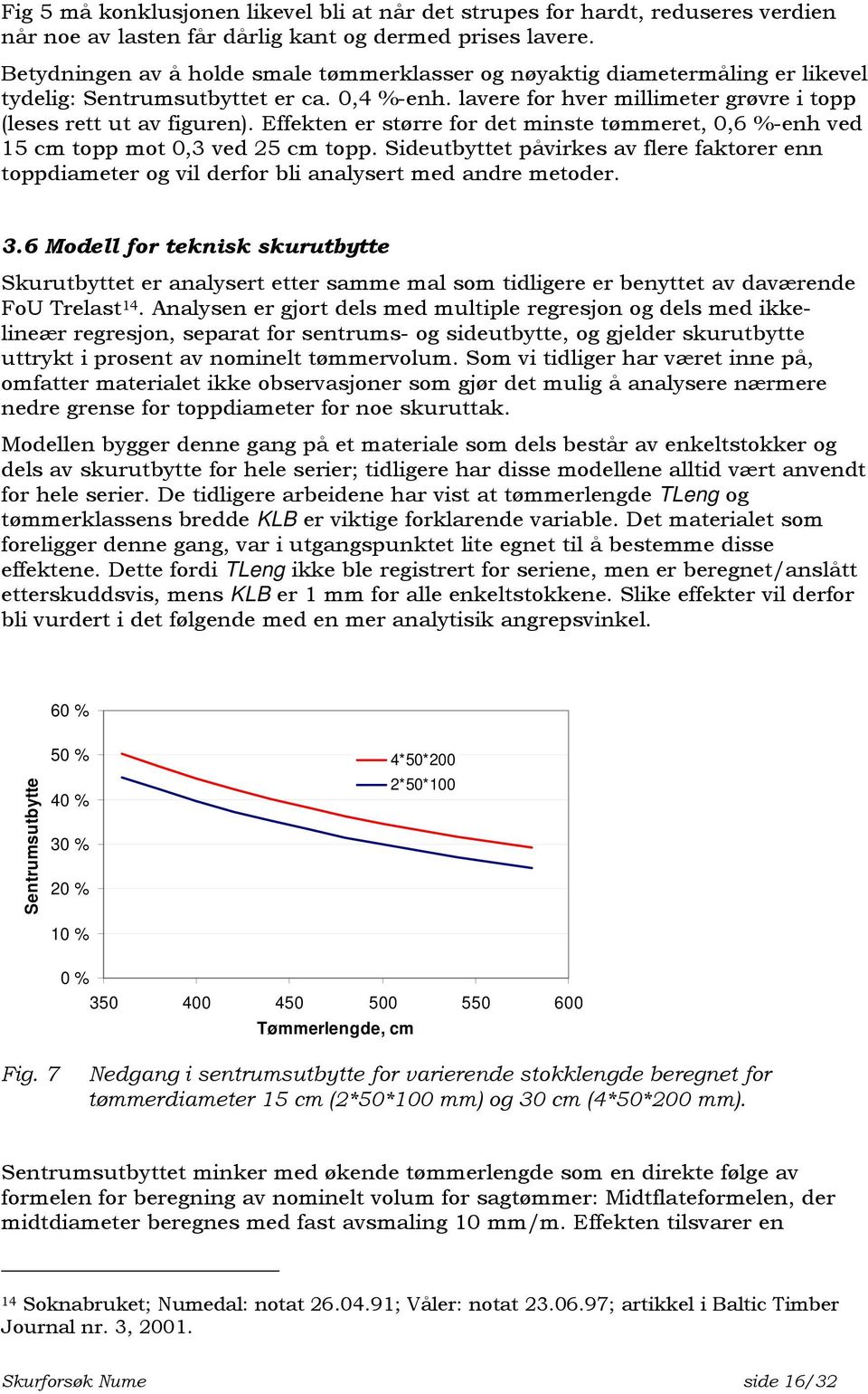 Effekten er større for det minste tømmeret, 0,6 %-enh ved 15 cm topp mot 0,3 ved 25 cm topp. Sideutbyttet påvirkes av flere faktorer enn toppdiameter og vil derfor bli analysert med andre metoder. 3.