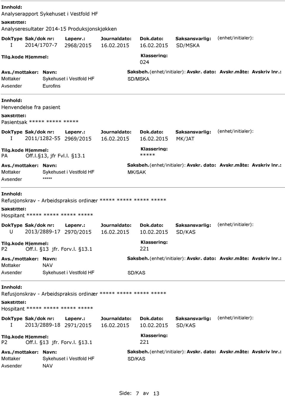 : MK/SAK nnhold: Refusjonskrav - Arbeidspraksis ordinær Hospitant 2013/2889-17 2970/2015 SD/KAS Avs./mottaker: Navn: Saksbeh. Avskr. dato: Avskr.måte: Avskriv lnr.