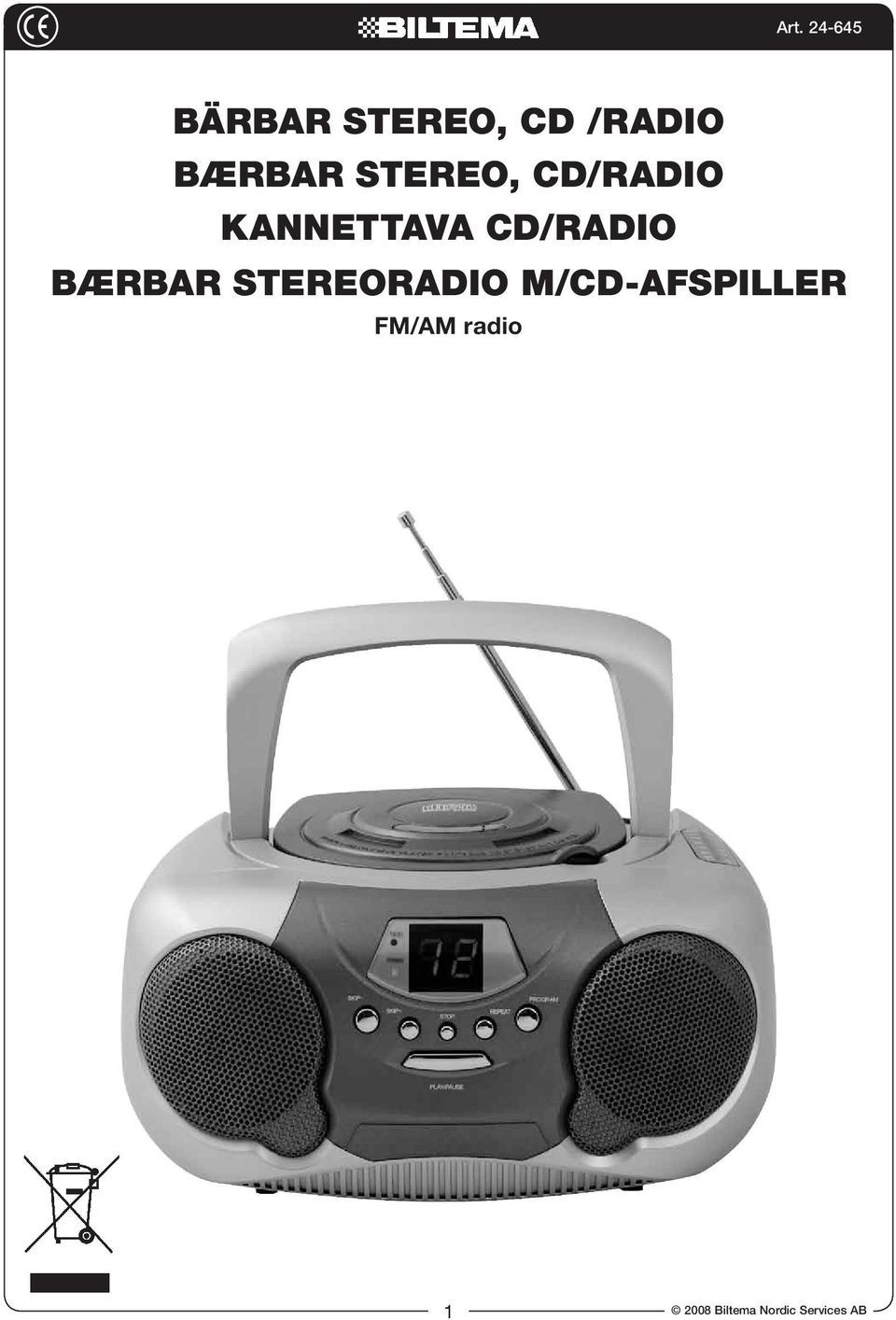 Bærbar stereoradio m/cd-afspiller