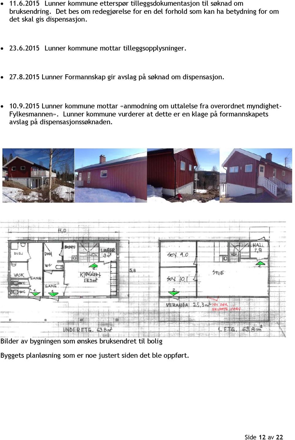 2015 Lunner Formannskap gir avslag på søknad om dispensasjon. 10.9.