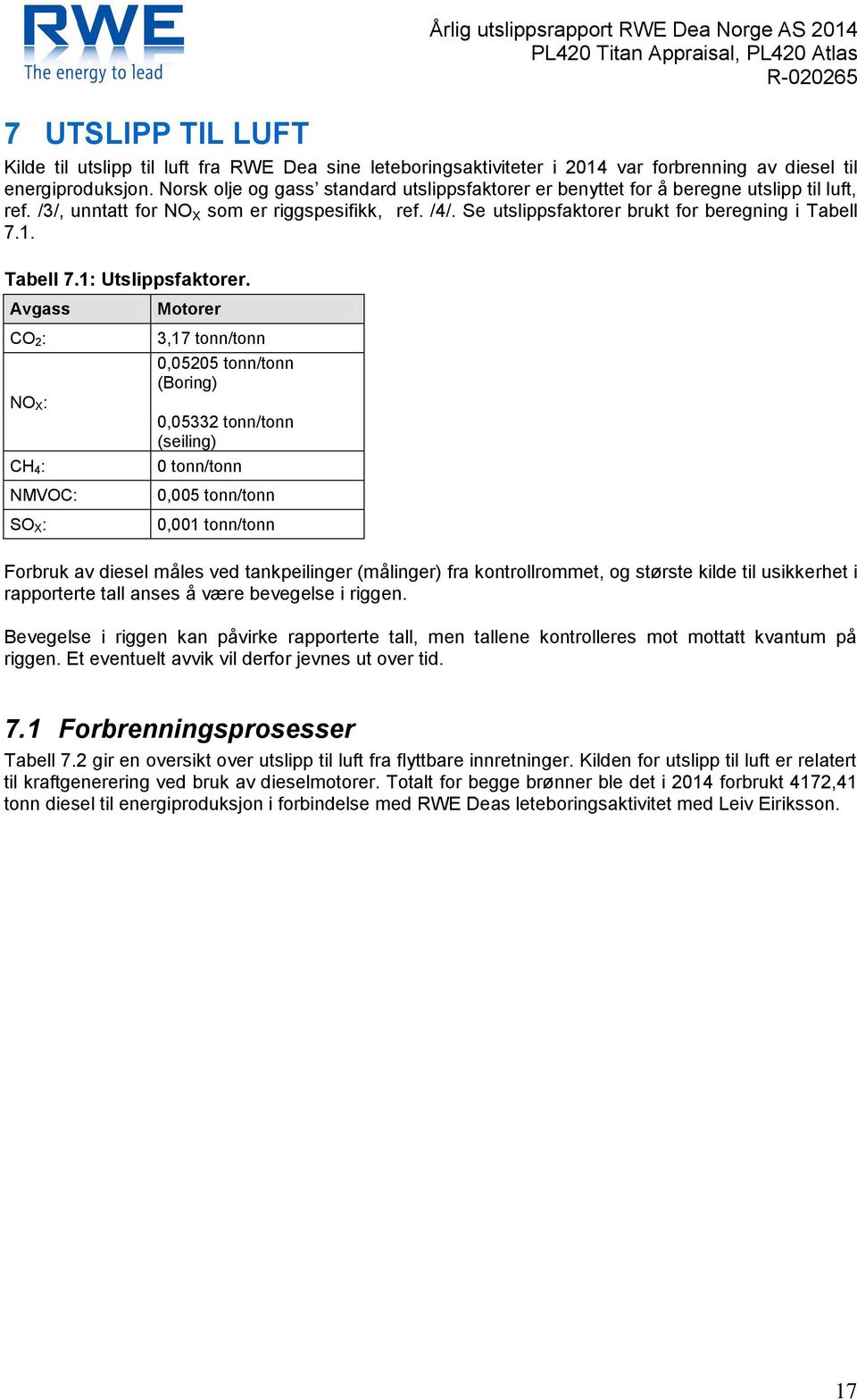 Tabell 7.1: Utslippsfaktorer.