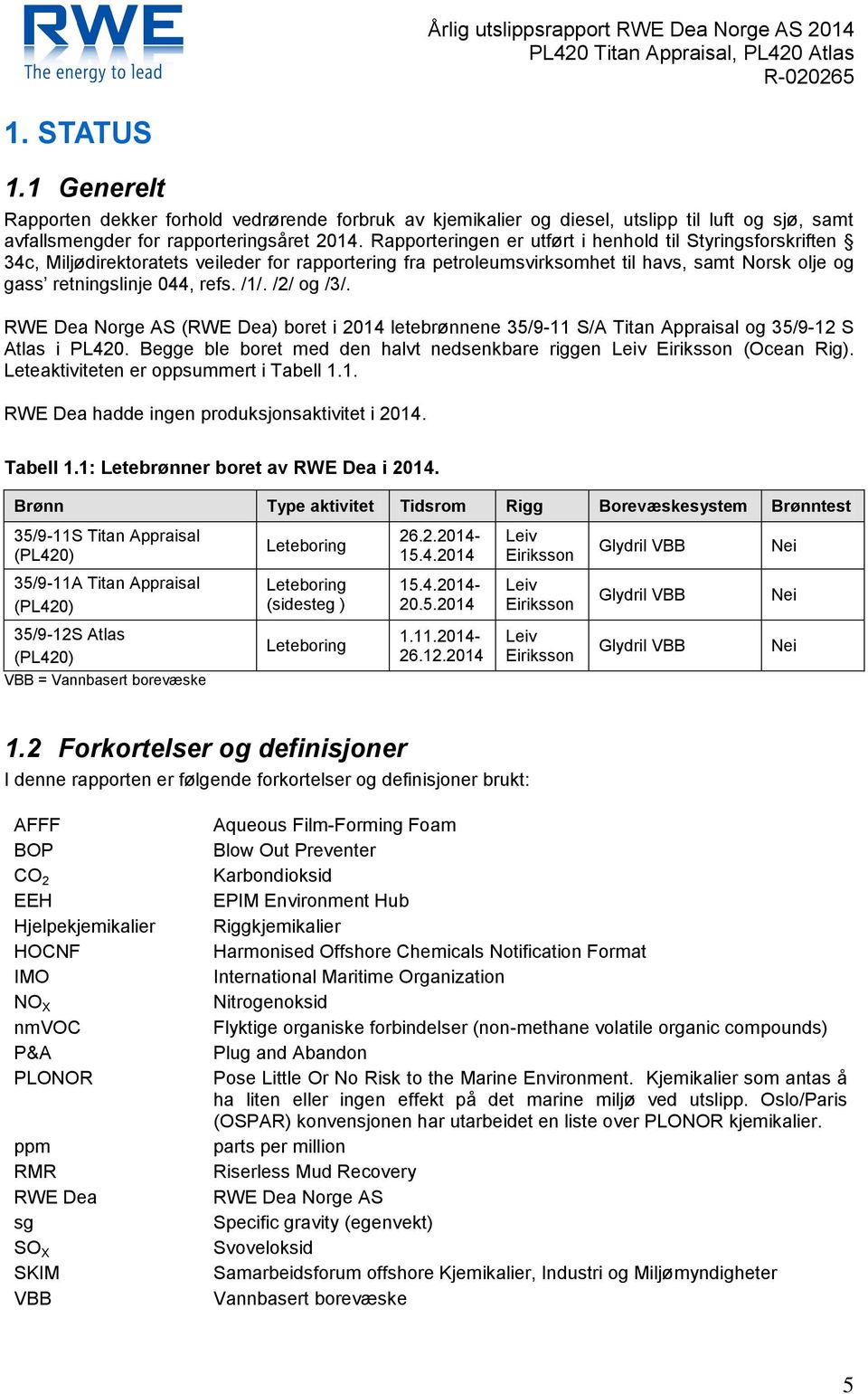 /2/ og /3/. RWE Dea Norge AS (RWE Dea) boret i 2014 letebrønnene 35/9-11 S/A Titan Appraisal og 35/9-12 S Atlas i PL420. Begge ble boret med den halvt nedsenkbare riggen Leiv Eiriksson (Ocean Rig).