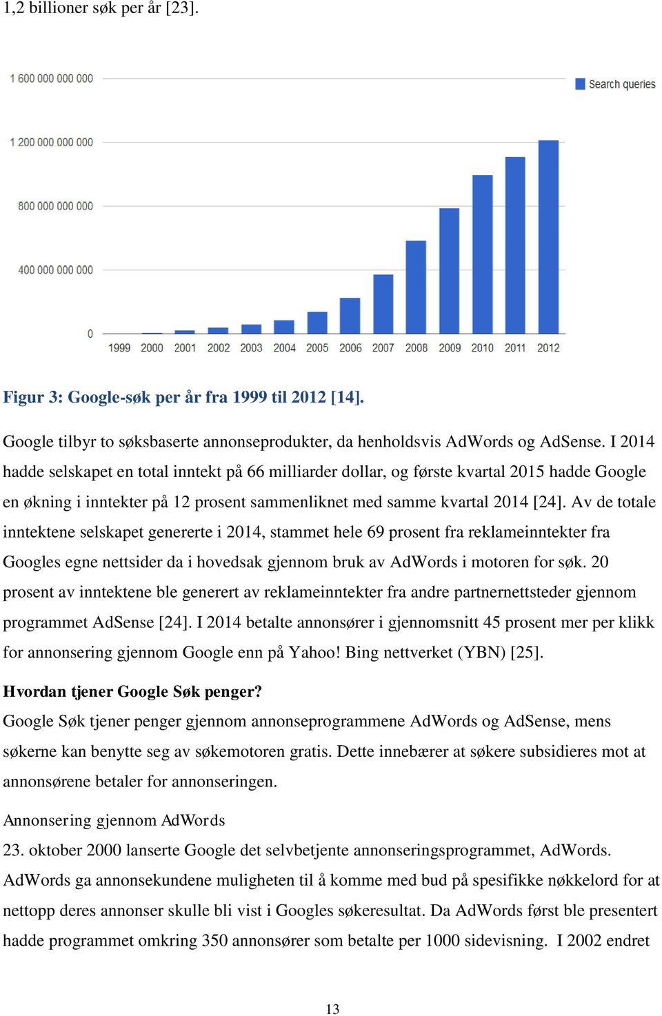 Av de totale inntektene selskapet genererte i 2014, stammet hele 69 prosent fra reklameinntekter fra Googles egne nettsider da i hovedsak gjennom bruk av AdWords i motoren for søk.