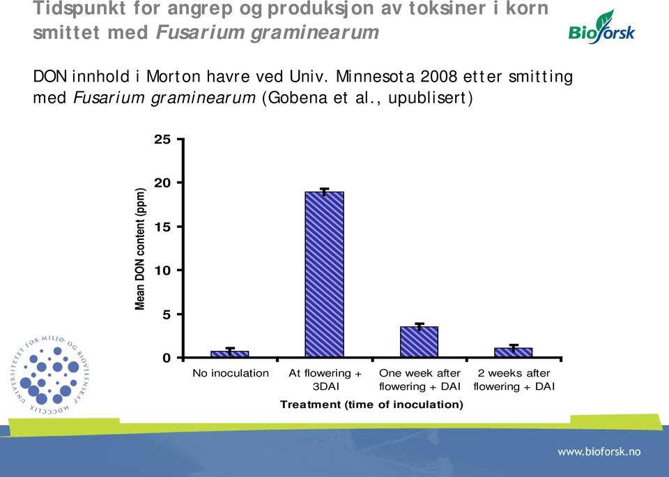 Minnesota 2008 etter smitting med Fusarium graminearum (Gobena et al.