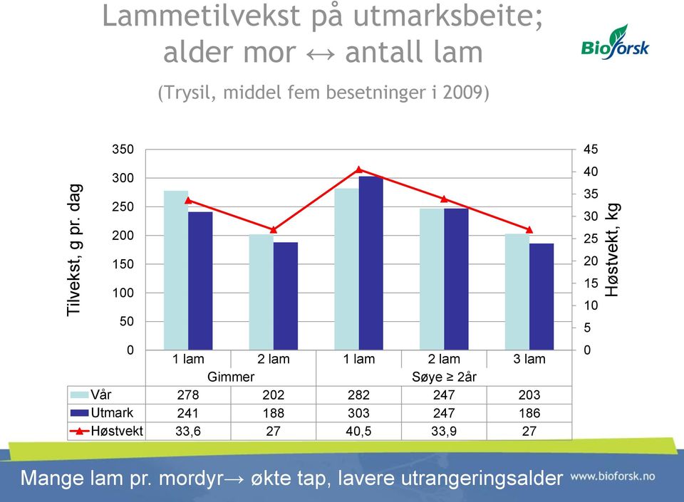 besetninger i 2009) 350 300 250 200 150 100 50 0 1 lam 2 lam 1 lam 2 lam 3 lam Gimmer Søye