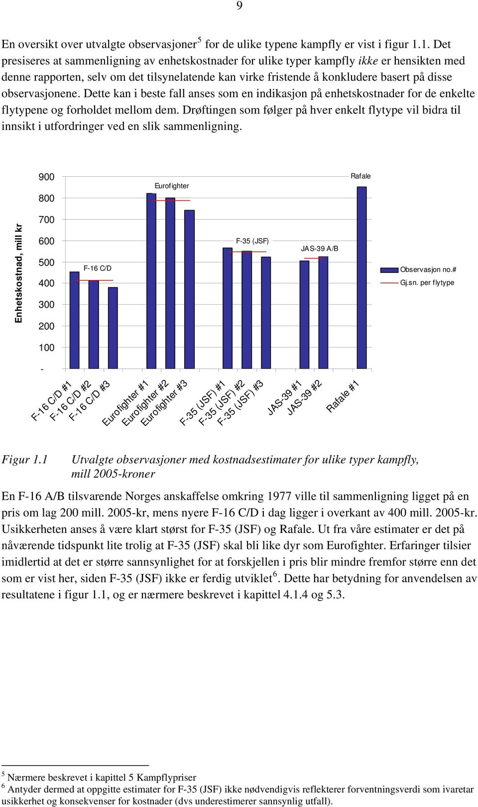 observasjonene. Dette kan i beste fall anses som en indikasjon på enhetskostnader for de enkelte flytypene og forholdet mellom dem.