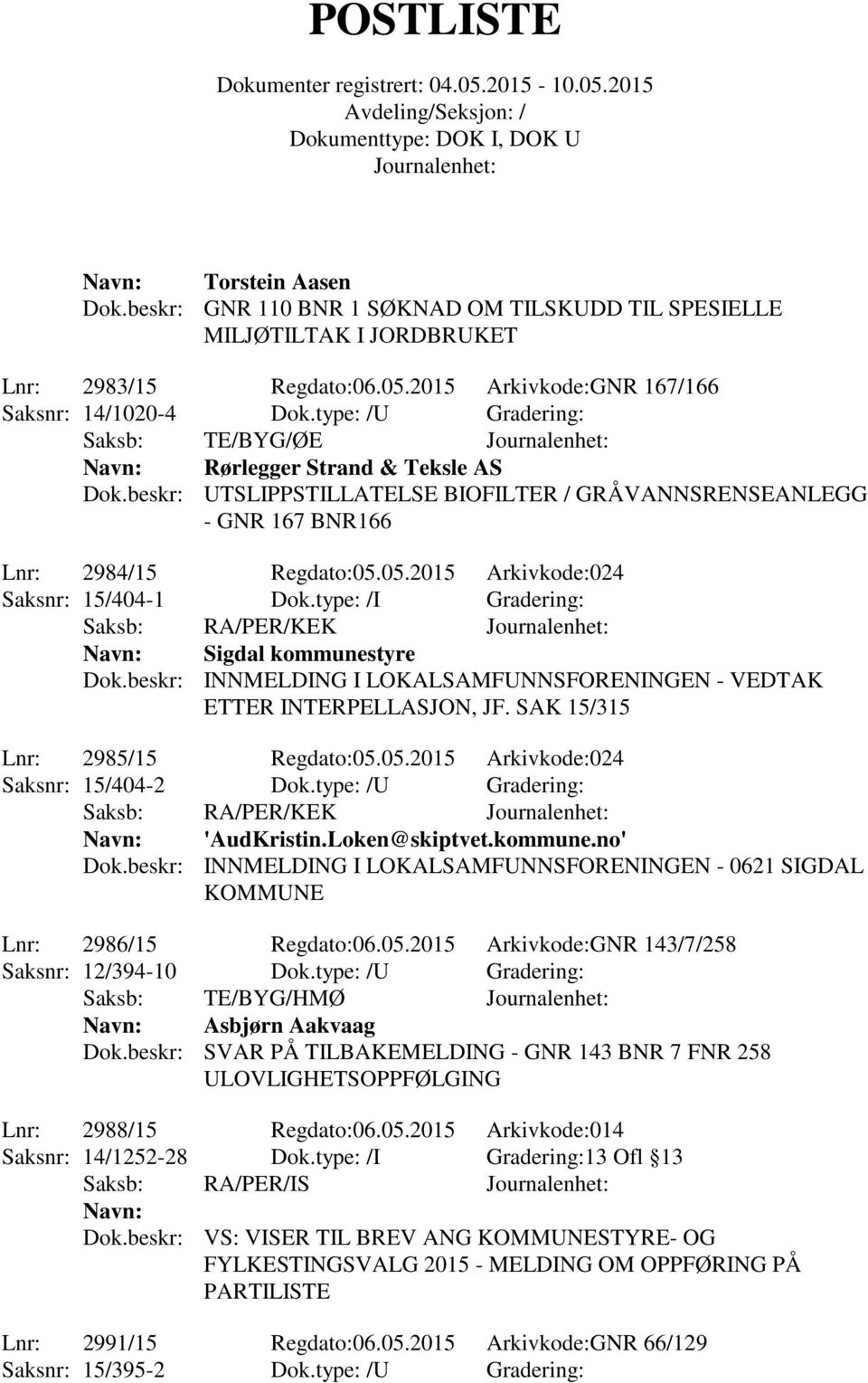 05.2015 Arkivkode:024 Saksnr: 15/404-1 Dok.type: /I Gradering: Saksb: RA/PER/KEK Navn: Sigdal kommunestyre Dok.beskr: INNMELDING I LOKALSAMFUNNSFORENINGEN - VEDTAK ETTER INTERPELLASJON, JF.