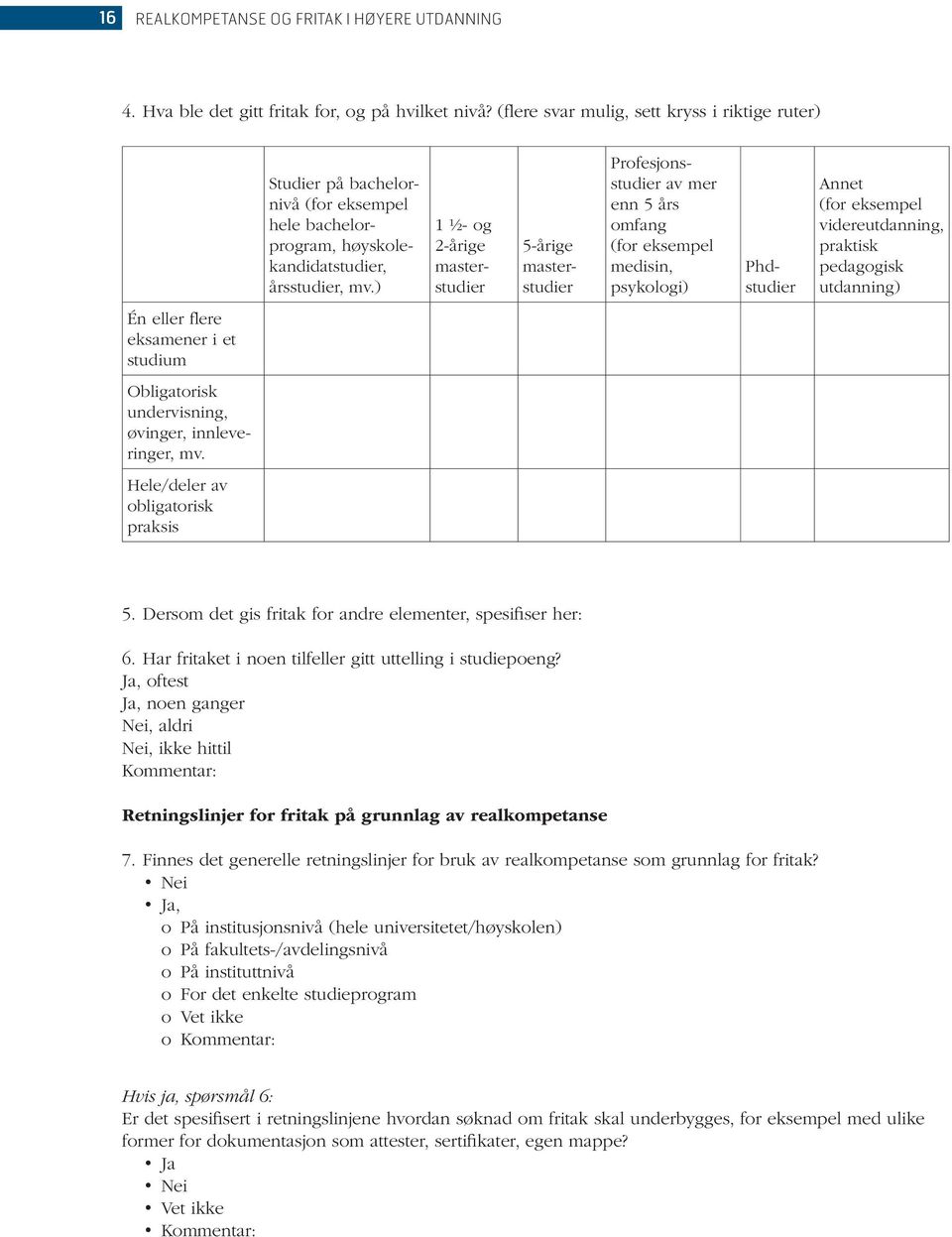 ) 1 ½- og 2-årige masterstudier 5-årige masterstudier Profesjonsstudier av mer enn 5 års omfang (for eksempel medisin, psykologi) Phdstudier Annet (for eksempel videreutdanning, praktisk pedagogisk