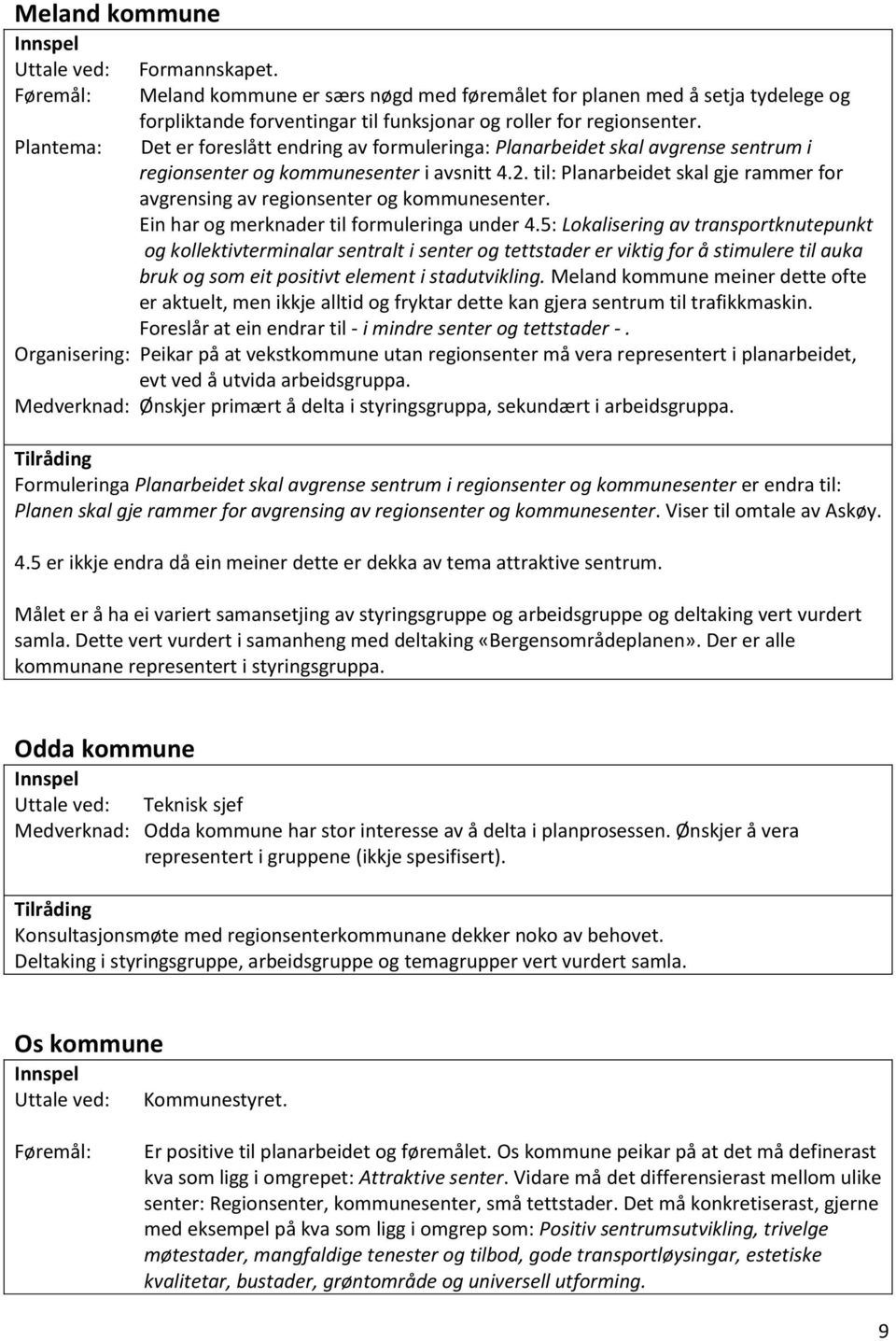 til: Planarbeidet skal gje rammer for avgrensing av regionsenter og kommunesenter. Ein har og merknader til formuleringa under 4.