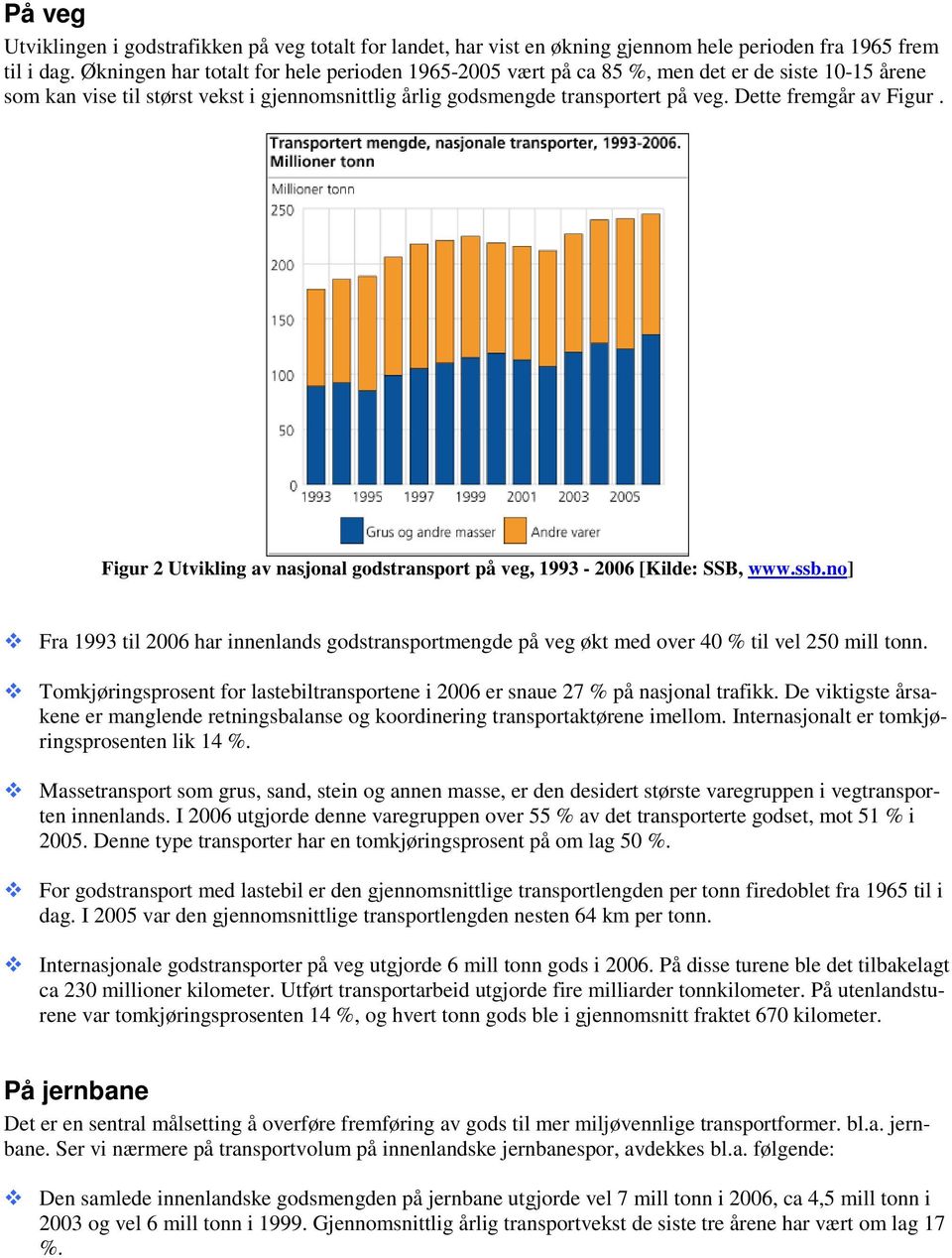 Dette fremgår av Figur. Figur 2 Utvikling av nasjonal godstransport på veg, 1993-2006 [Kilde: SSB, www.ssb.