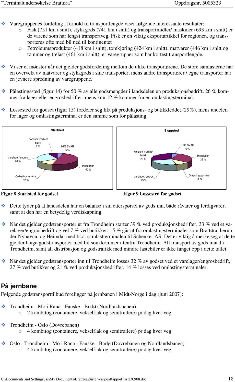 Fisk er en viktig eksportartikkel for regionen, og transporteres ofte med bil ned til kontinentet o Petroleumsprodukter (418 km i snitt), tomkjøring (424 km i snitt), matvarer (446 km i snitt og