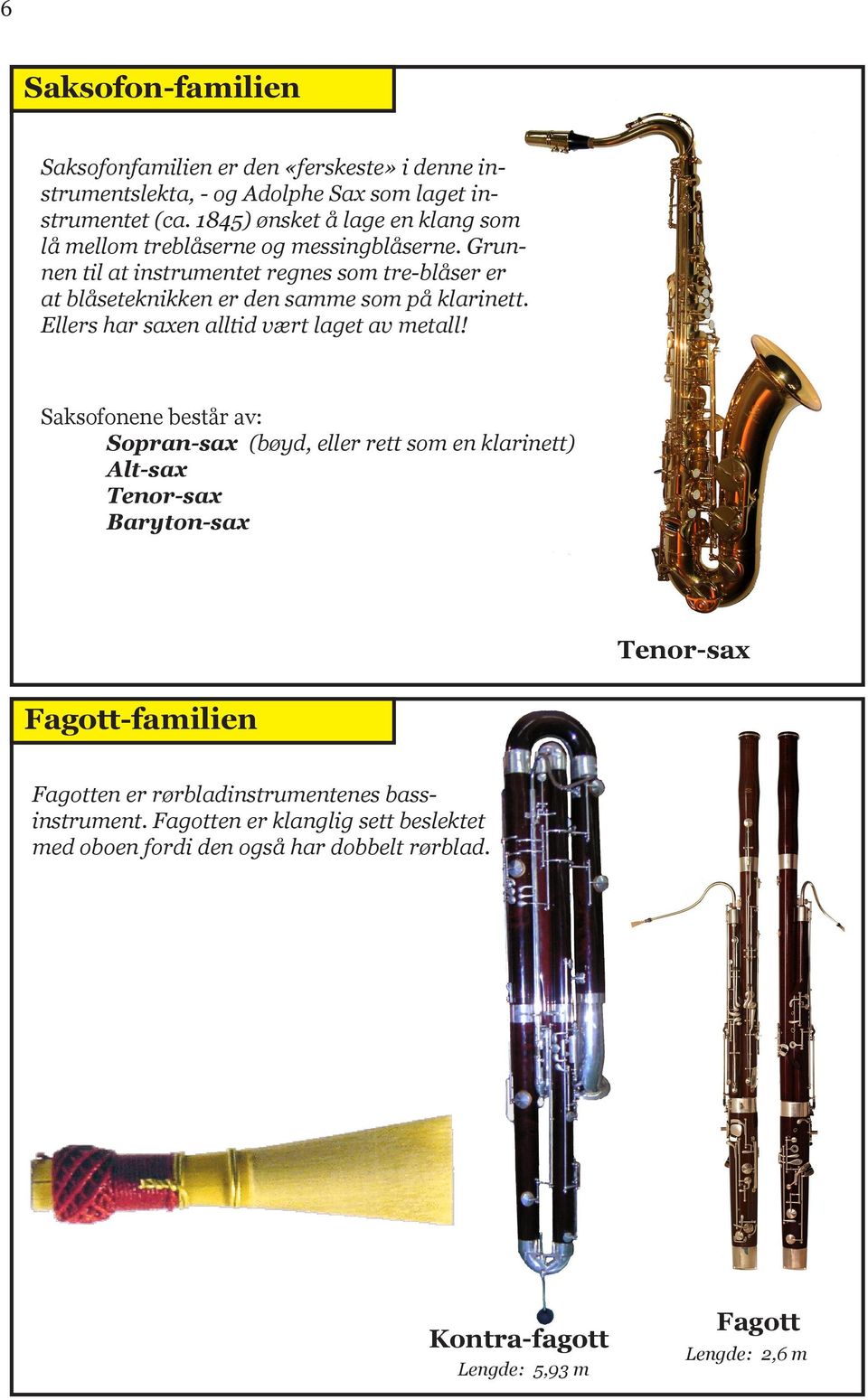 Grunnen til at instrumentet regnes som tre-blåser er at blåseteknikken er den samme som på klarinett. Ellers har saxen alltid vært laget av metall!