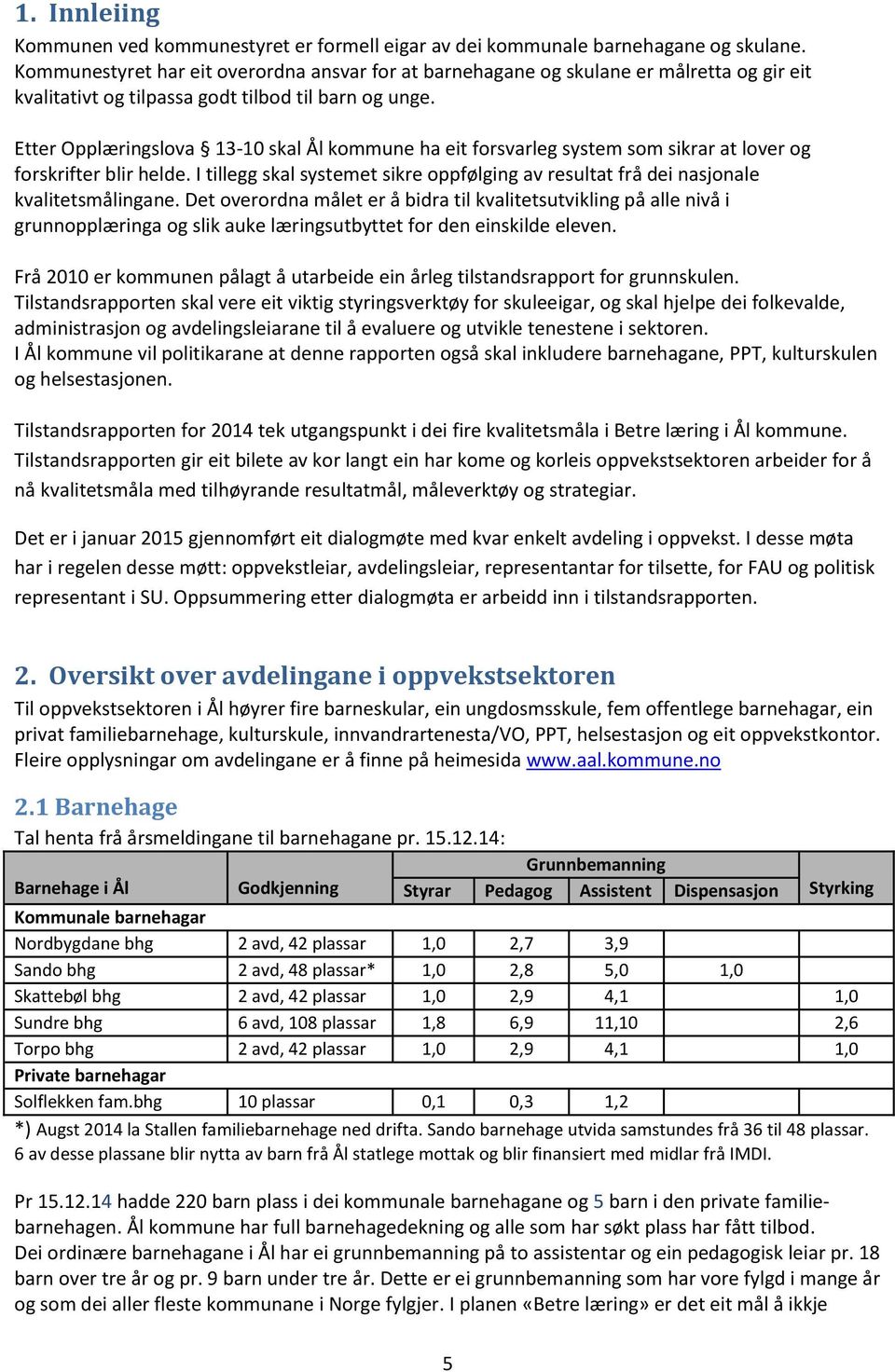 Etter Opplæringslova 13-10 skal Ål kommune ha eit forsvarleg system som sikrar at lover og forskrifter blir helde.