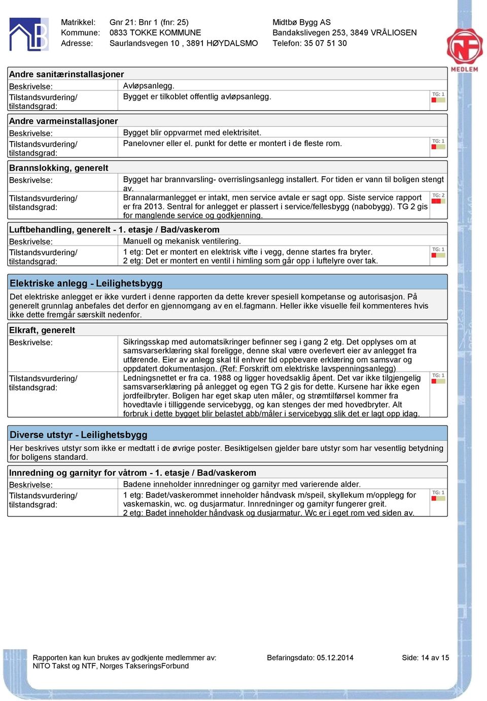 Brannalarmanlegget er intakt, men service avtale er sagt opp. Siste service rapport er fra 2013. Sentral for anlegget er plassert i service/fellesbygg (nabobygg).