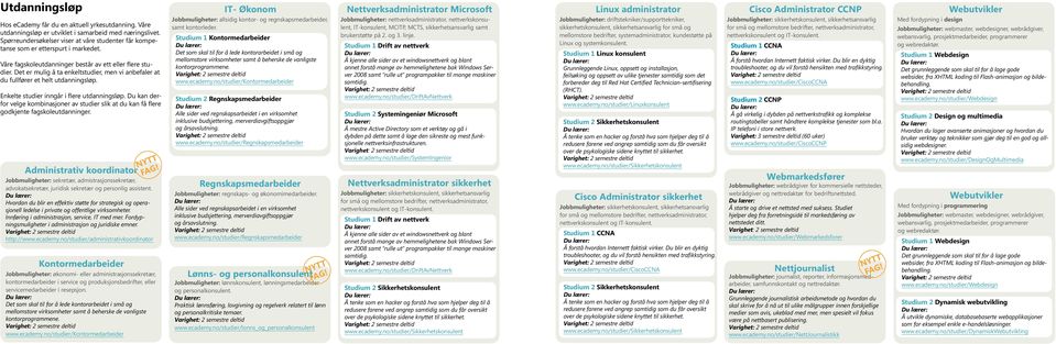 Det er mulig å ta enkeltstudier, men vi anbefaler at du fullfører et helt utdanningsløp. Enkelte studier inngår i flere utdanningsløp.