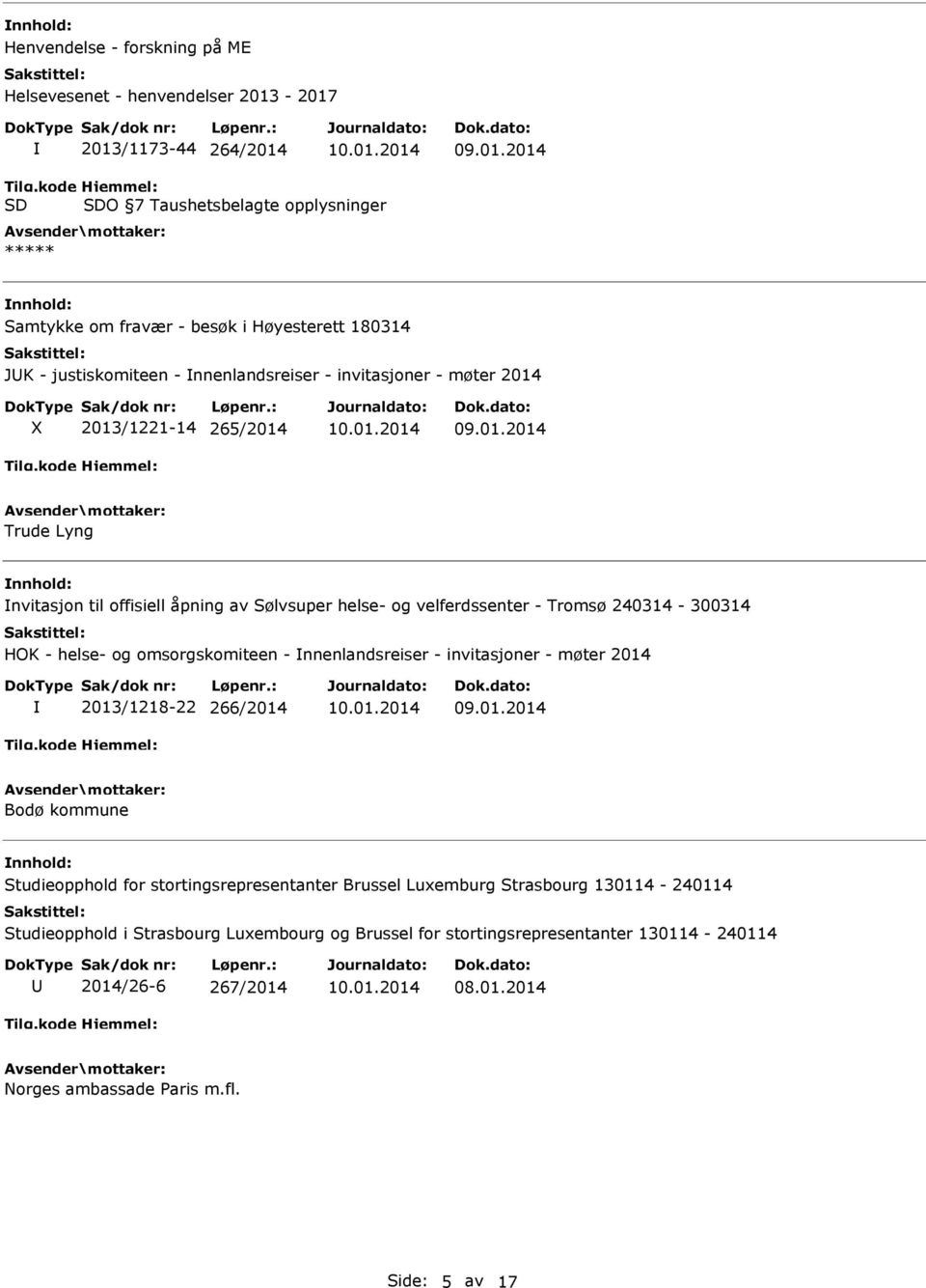 265/2014 Trude Lyng nvitasjon til offisiell åpning av Sølvsuper helse- og velferdssenter - Tromsø 240314-300314 HOK - helse- og omsorgskomiteen - nnenlandsreiser - invitasjoner - møter