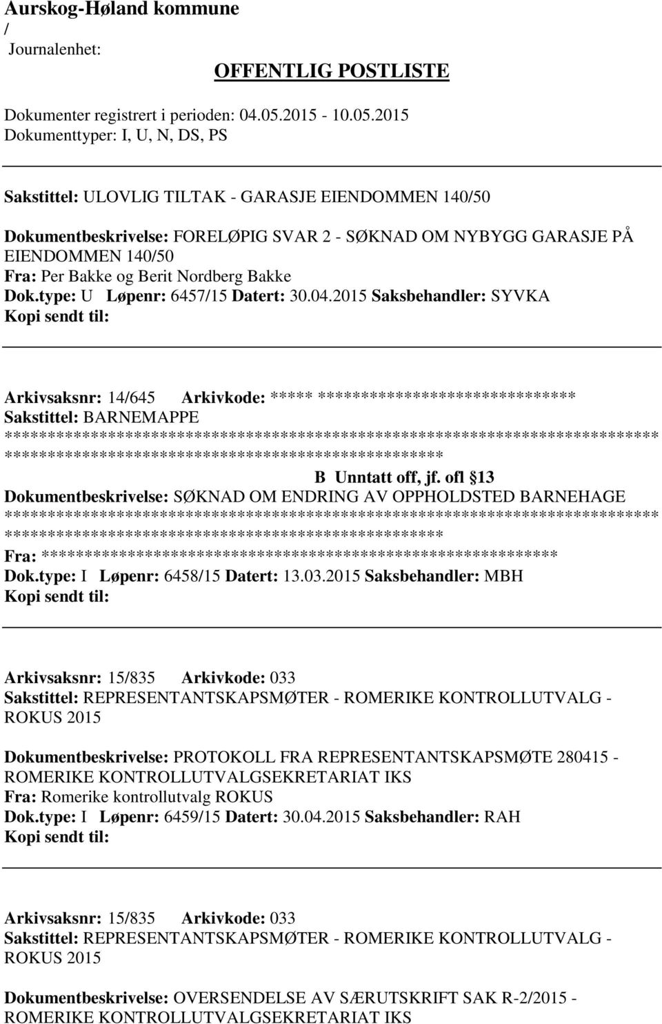 ofl 13 Dokumentbeskrivelse: SØKNAD OM ENDRING AV OPPHOLDSTED BARNEHAGE Fra: ********* Dok.type: I Løpenr: 645815 Datert: 13.03.