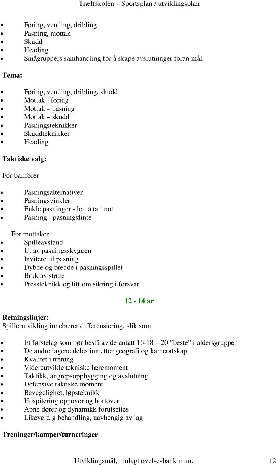 pasninger - lett å ta imot Pasning - pasningsfinte For mottaker Spilleavstand Ut av pasningsskyggen Invitere til pasning Dybde og bredde i pasningsspillet Bruk av støtte Pressteknikk og litt om