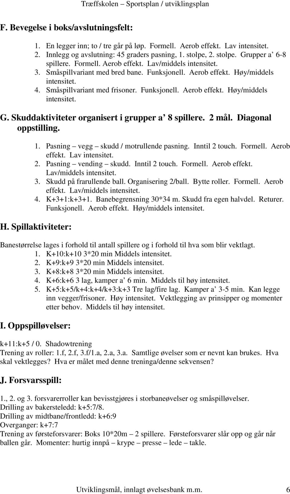 Skuddaktiviteter organisert i grupper a 8 spillere. 2 mål. Diagonal oppstilling. 1. Pasning vegg skudd / motrullende pasning. Inntil 2 touch. Formell. Aerob effekt. Lav intensitet. 2. Pasning vending skudd.