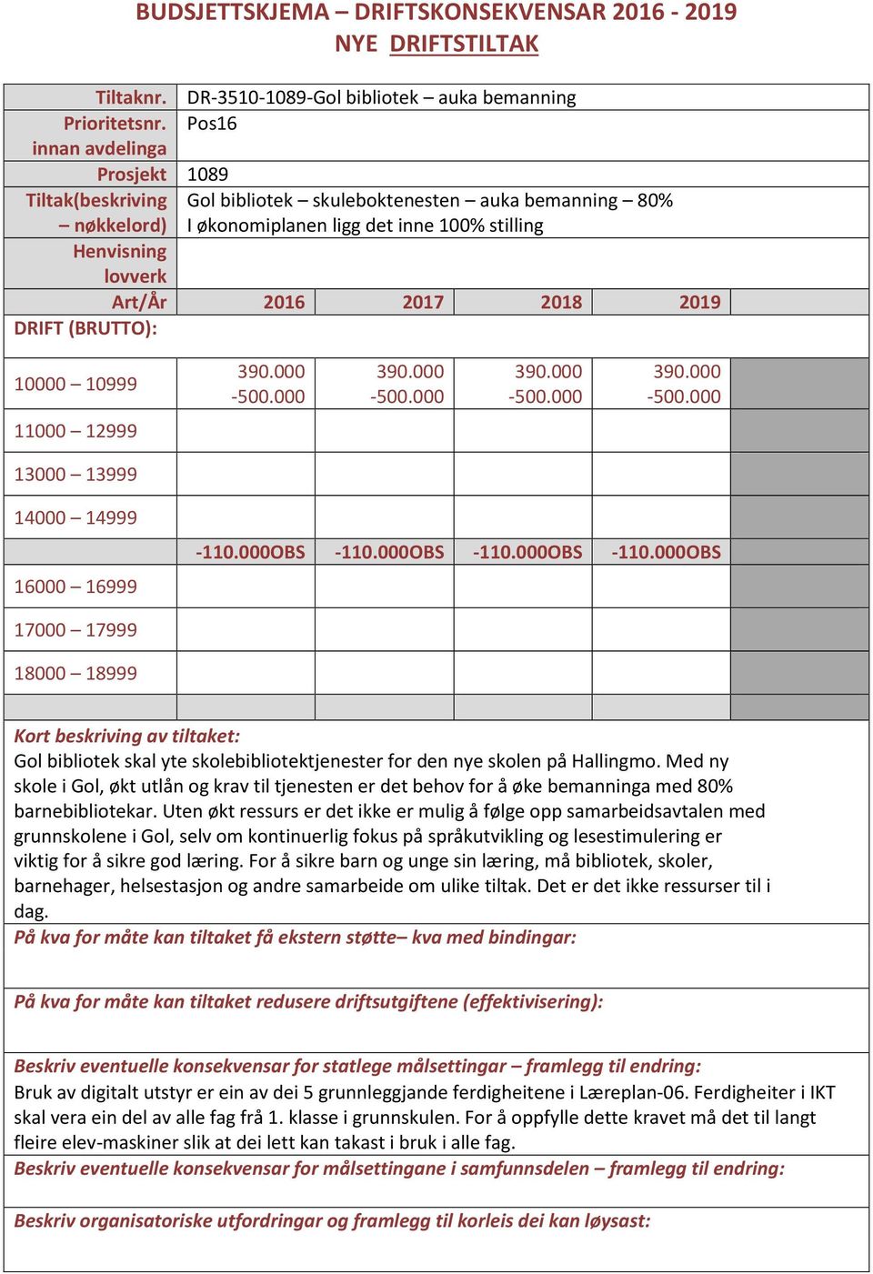 000OBS -110.000OBS -110.000OBS -110.000OBS Gol bibliotek skal yte skolebibliotektjenester for den nye skolen på Hallingmo.