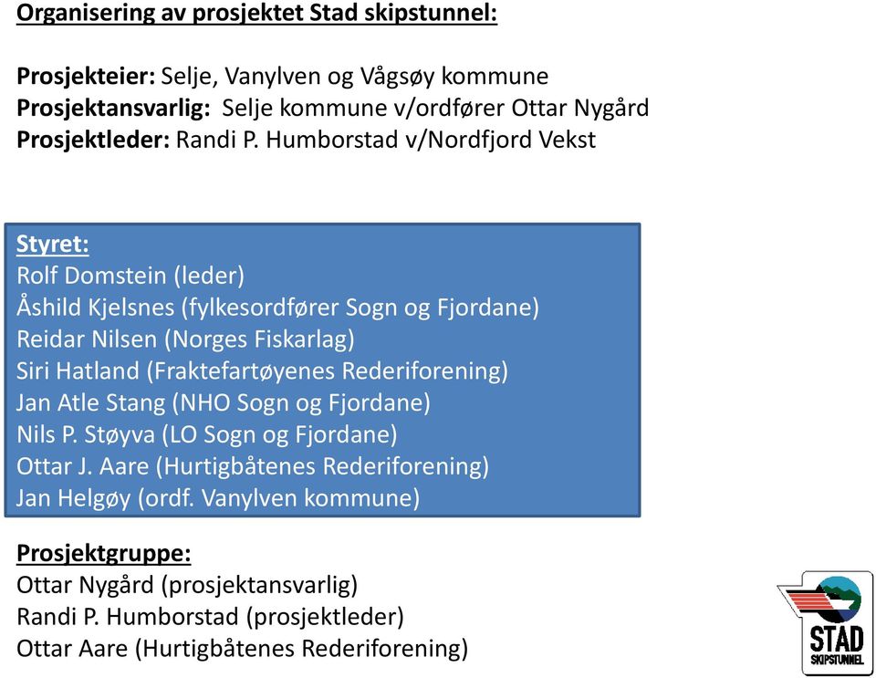 Sogn og Fjordane) Siri Reidar Hatland Nilsen (Fraktefartøyenes (Norges Fiskarlag) Rederiforening) Jan Siri Hatland Atle Stang (Fraktefartøyenes (NHO Sogn og Fjordane) Rederiforening) Arvid Jan Atle