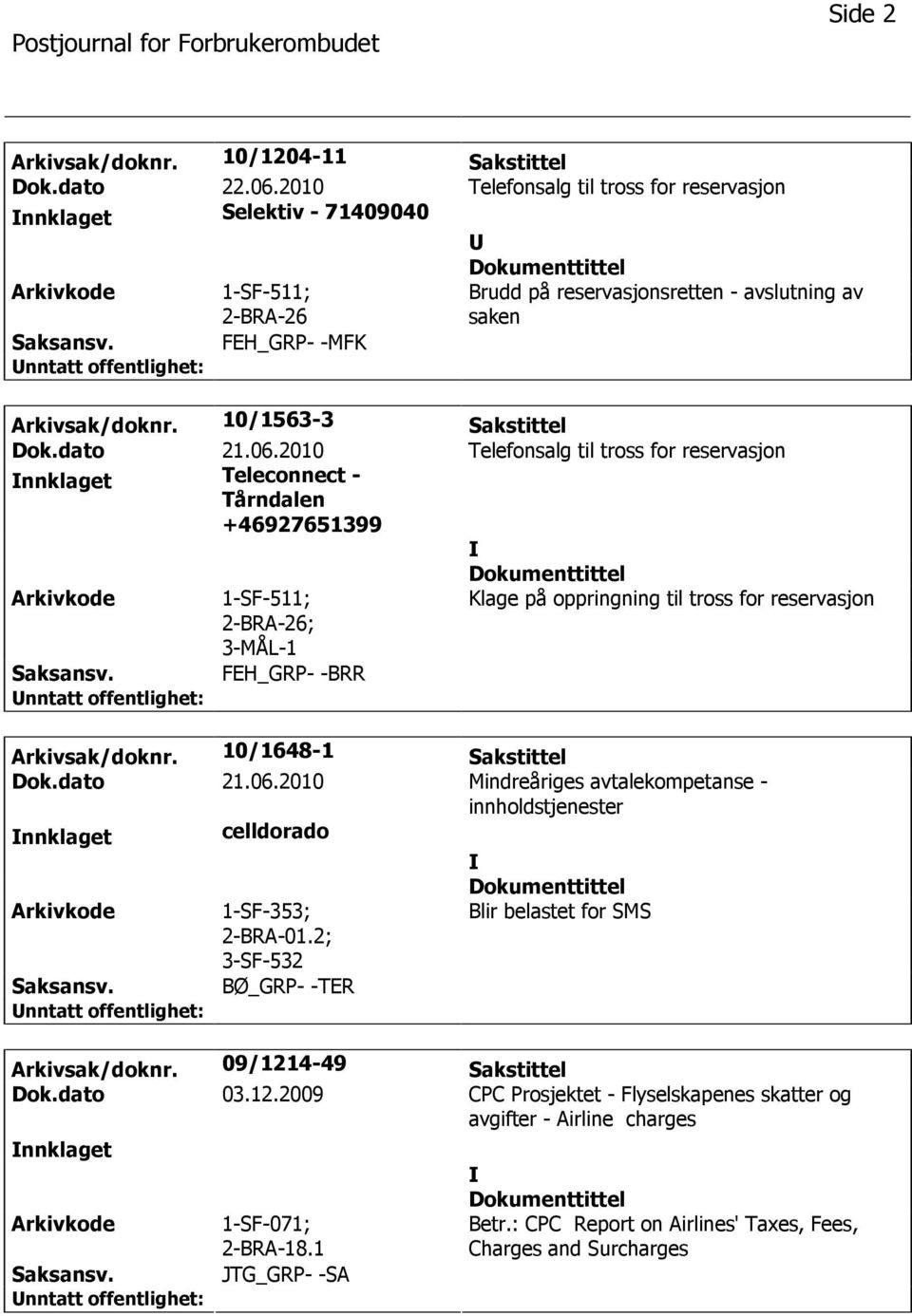 10/1648-1 Sakstittel Dok.dato 21.06.2010 Mindreåriges avtalekompetanse - innholdstjenester nnklaget celldorado 1-SF-353; 2-BRA-01.