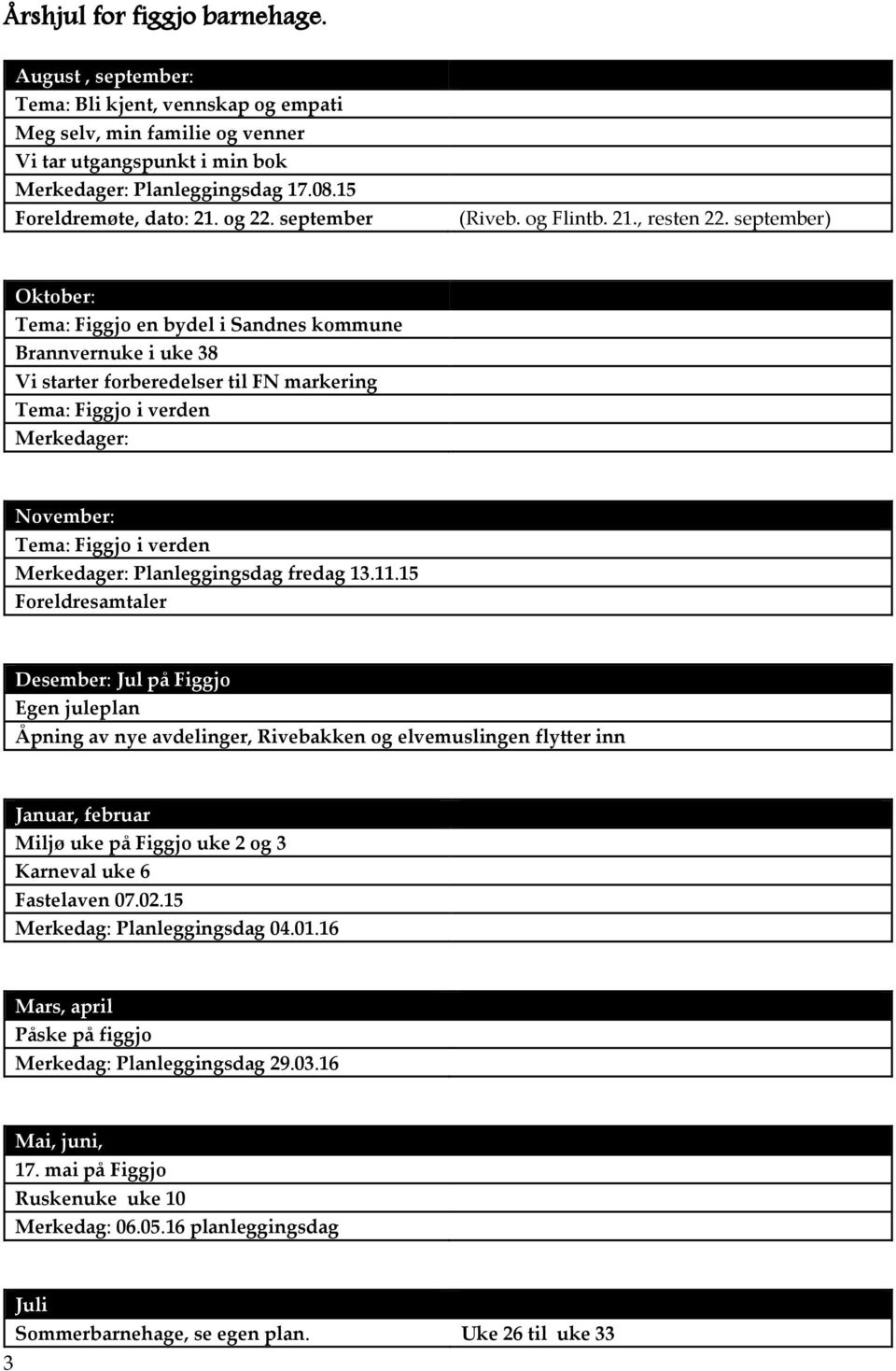 september) Oktober: Tema: Figgjo en bydel i Sandnes kommune Brannvernuke i uke 38 Vi starter forberedelser til FN markering Tema: Figgjo i verden Merkedager: November: Tema: Figgjo i verden