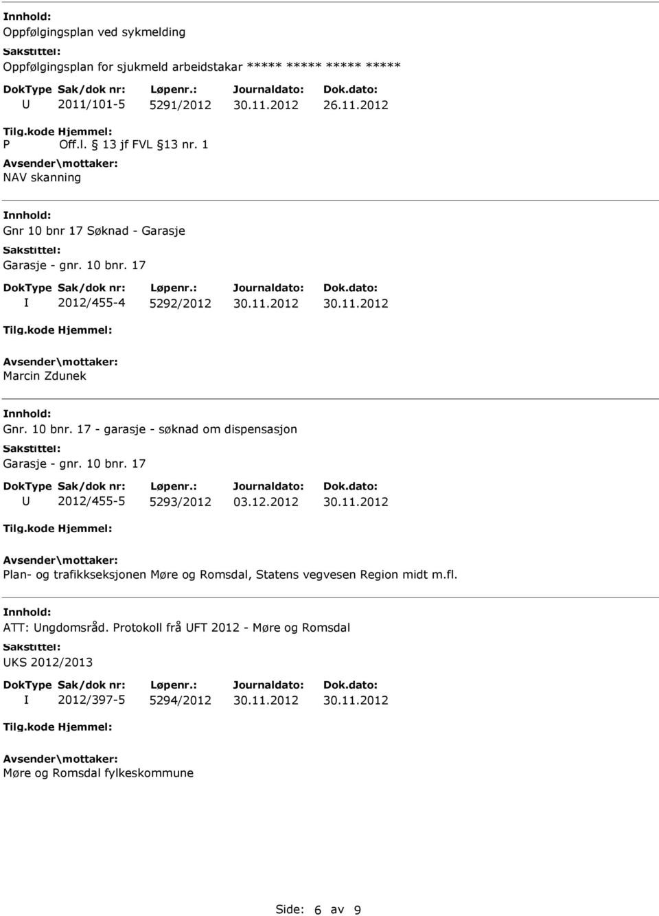 10 bnr. 17 2012/455-5 5293/2012 Plan- og trafikkseksjonen Møre og Romsdal, Statens vegvesen Region midt m.fl. ATT: ngdomsråd.