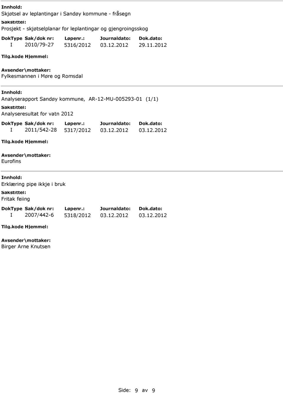 kommune, AR-12-M-005293-01 (1/1) Analyseresultat for vatn 2012 2011/542-28 5317/2012 Eurofins