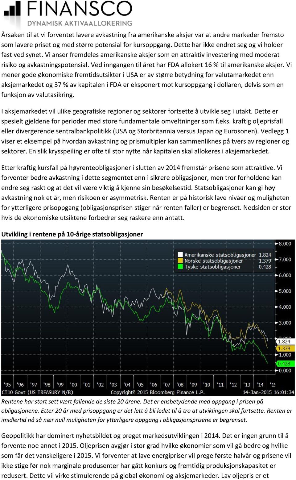 Ved inngangen til året har FDA allokert 16 % til amerikanske aksjer.