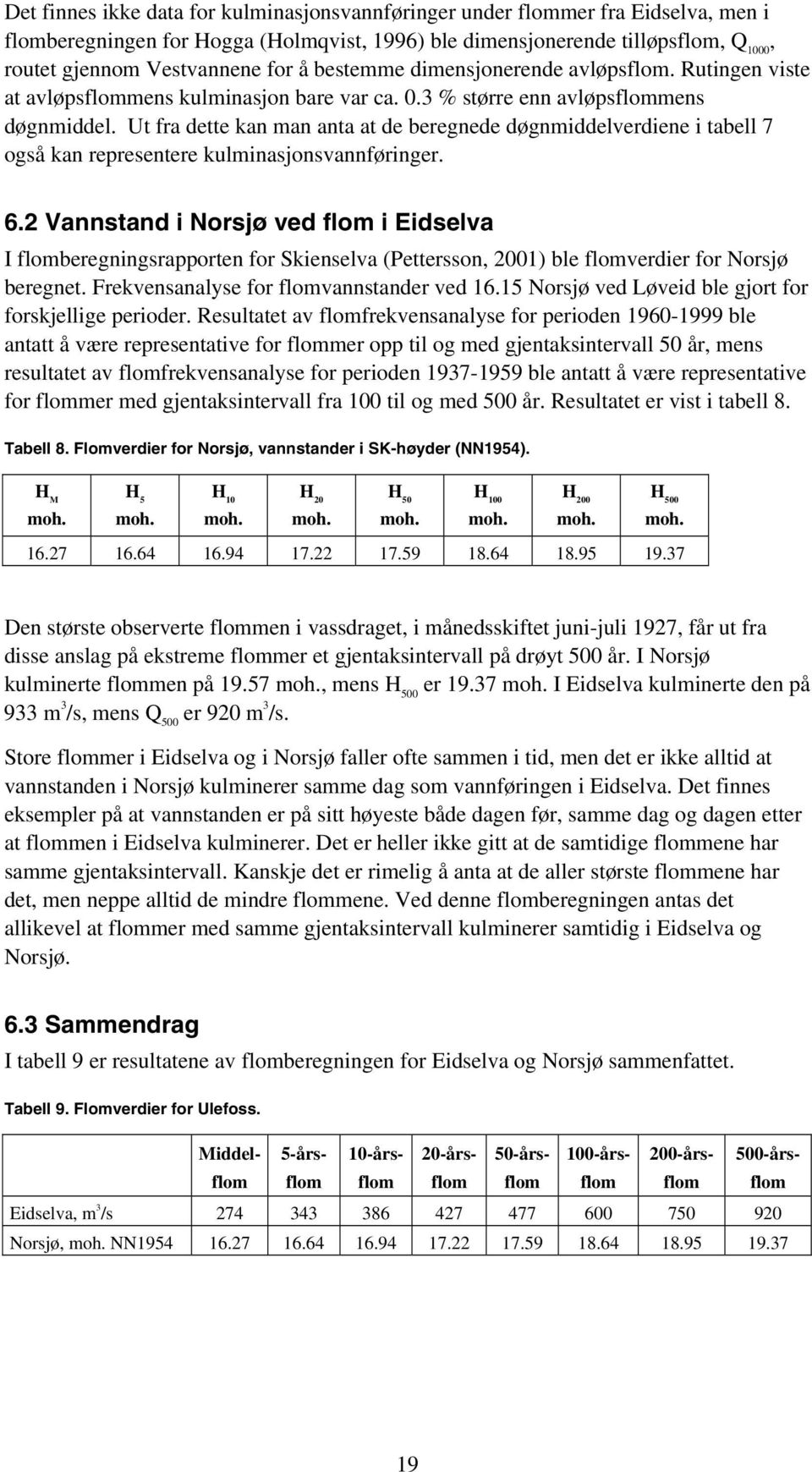 Ut fra dette kan man anta at de beregnede døgnmiddelverdiene i tabell 7 også kan representere kulminasjonsvannføringer. 6.