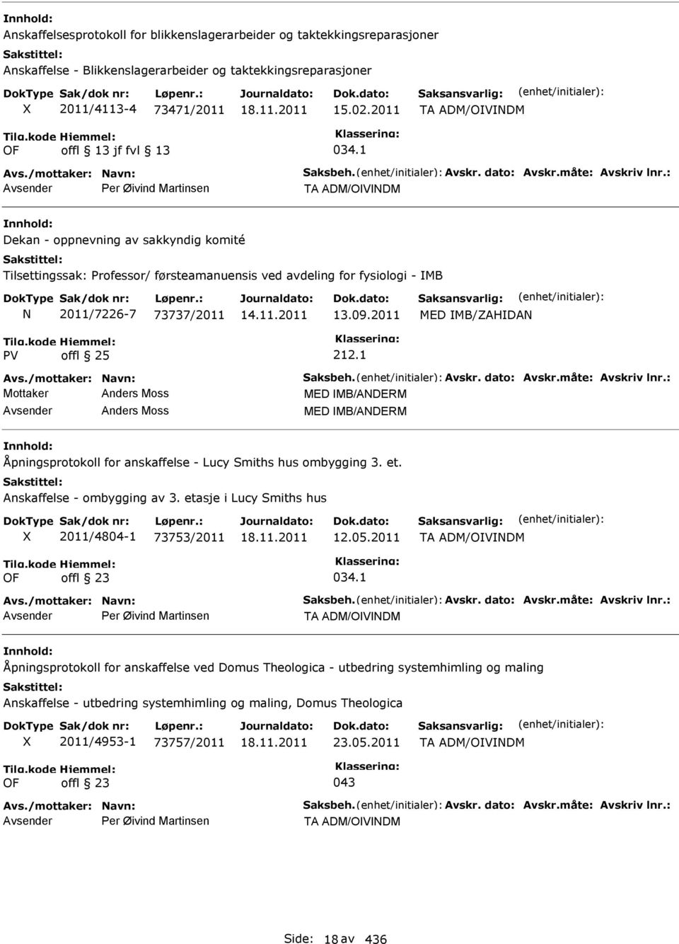 : Per Øivind Martinsen TA ADM/OVNDM Dekan - oppnevning av sakkyndig komité Tilsettingssak: Professor/ førsteamanuensis ved avdeling for fysiologi - MB N 2011/7226-7 73737/2011 13.09.