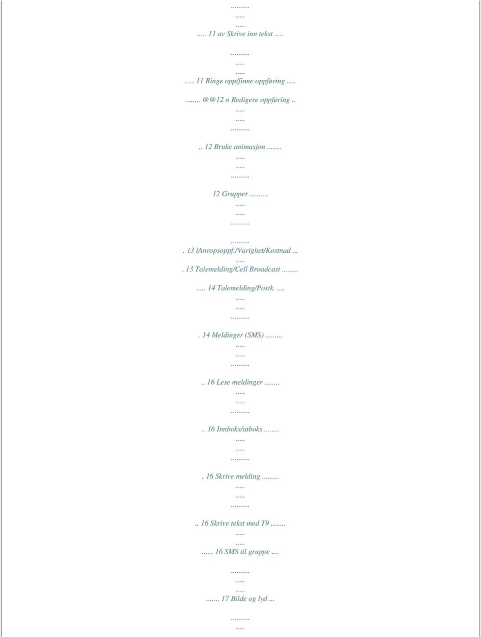 ... 13 Talemelding/Cell Broadcast... 14 Talemelding/Postk..... 14 Meldinger (SMS).